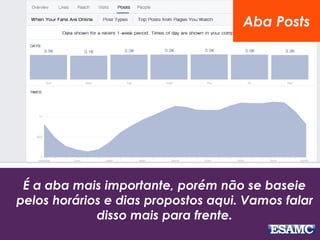 É a aba mais importante, porém não se baseie 
pelos horários e dias propostos aqui. Vamos falar 
disso mais para frente. 
Aba Posts 
 