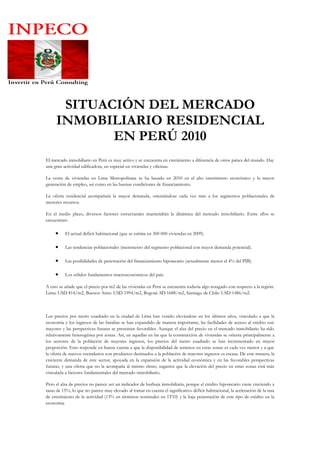 PORQUE INVERTIR EN PERU SITUACIÓN DEL MERCADO INMOBILIARIO RESIDENCIAL
