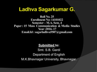 Submitted to:
Smt. S.B. Gardi
Department of English
M.K.Bhavnagar University, Bhavnagar.
 