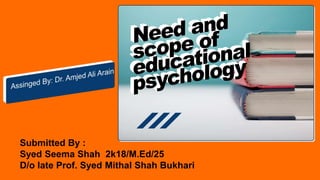 Submitted By :
Syed Seema Shah 2k18/M.Ed/25
D/o late Prof. Syed Mithal Shah Bukhari
 