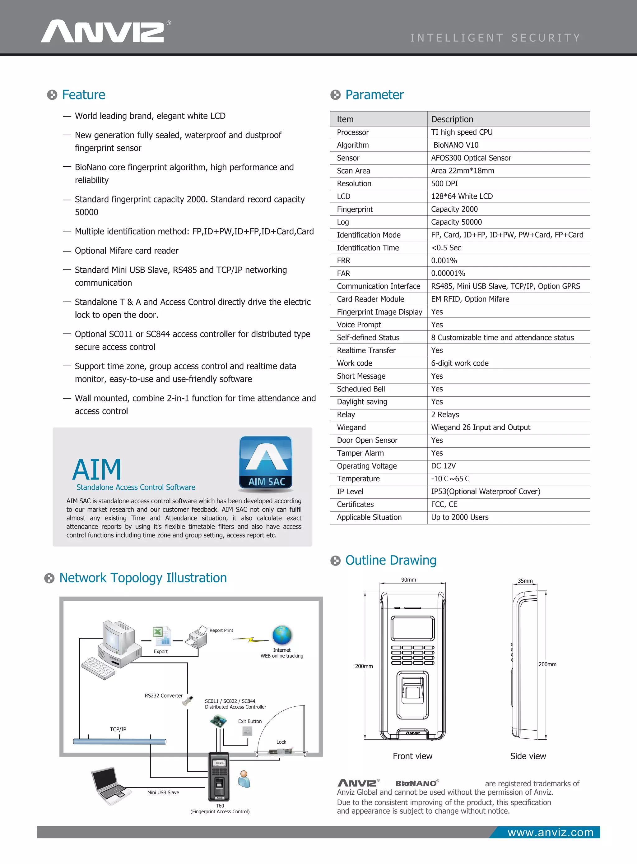 Controladora Independiente ANVIZ SC011 | Gestión De Accesos Con Salida Relay NO/NC Y Entrada Wiegand | DC 12V