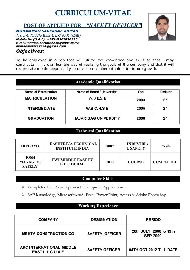 safety officer cv doc resume doc