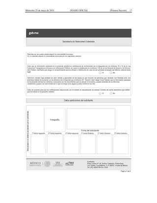 Miércoles 25 de mayo de 2016 DIARIO OFICIAL (Primera Sección) 17
 