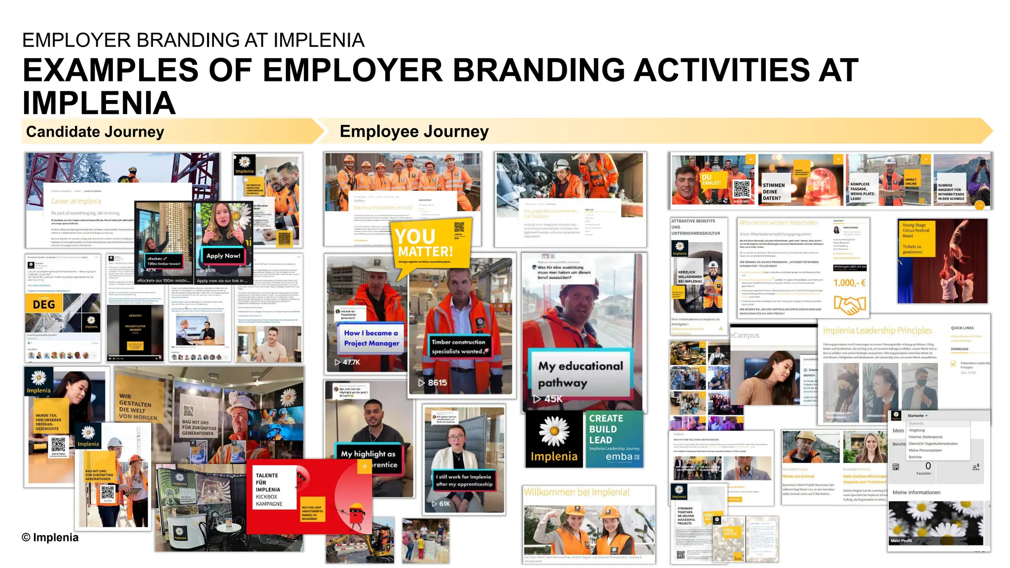© Implenia
EXAMPLES OF EMPLOYER BRANDING ACTIVITIES AT
IMPLENIA
29
EMPLOYER BRANDING AT IMPLENIA
Employee Journey
Candidate Journey
 