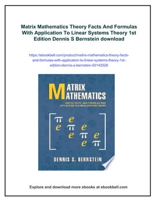 Matrix Mathematics Theory Facts And Formulas With Application To Linear ...