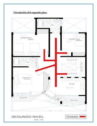 Circulación del segundo piso:
Circulación:
 