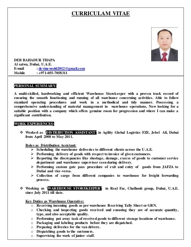 cv warehouse operative