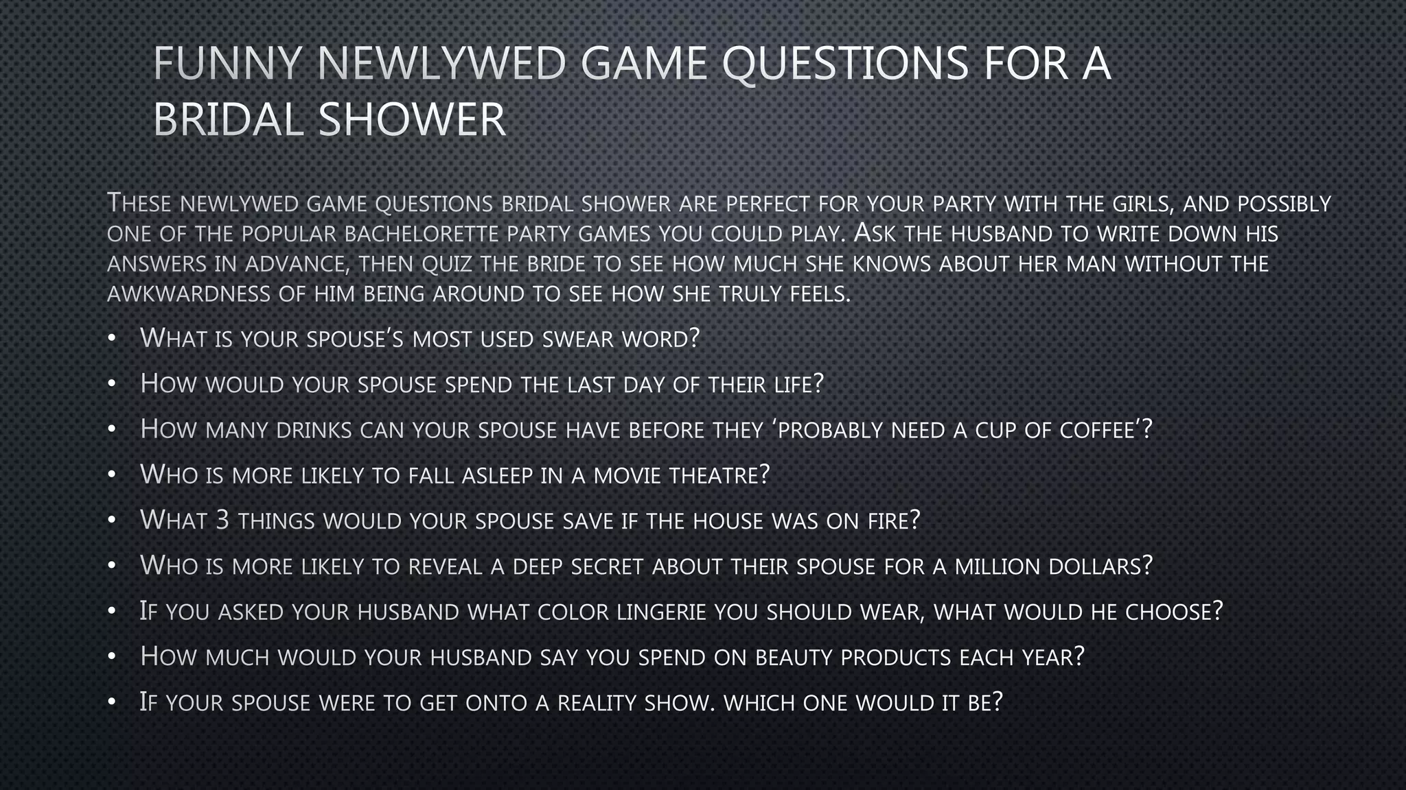 250 Newlywed Game Questions For Any Crowd | PPTX