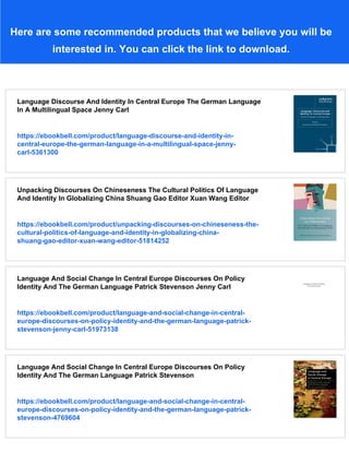 Language And Identity Discourse In The World David Evans | PDF