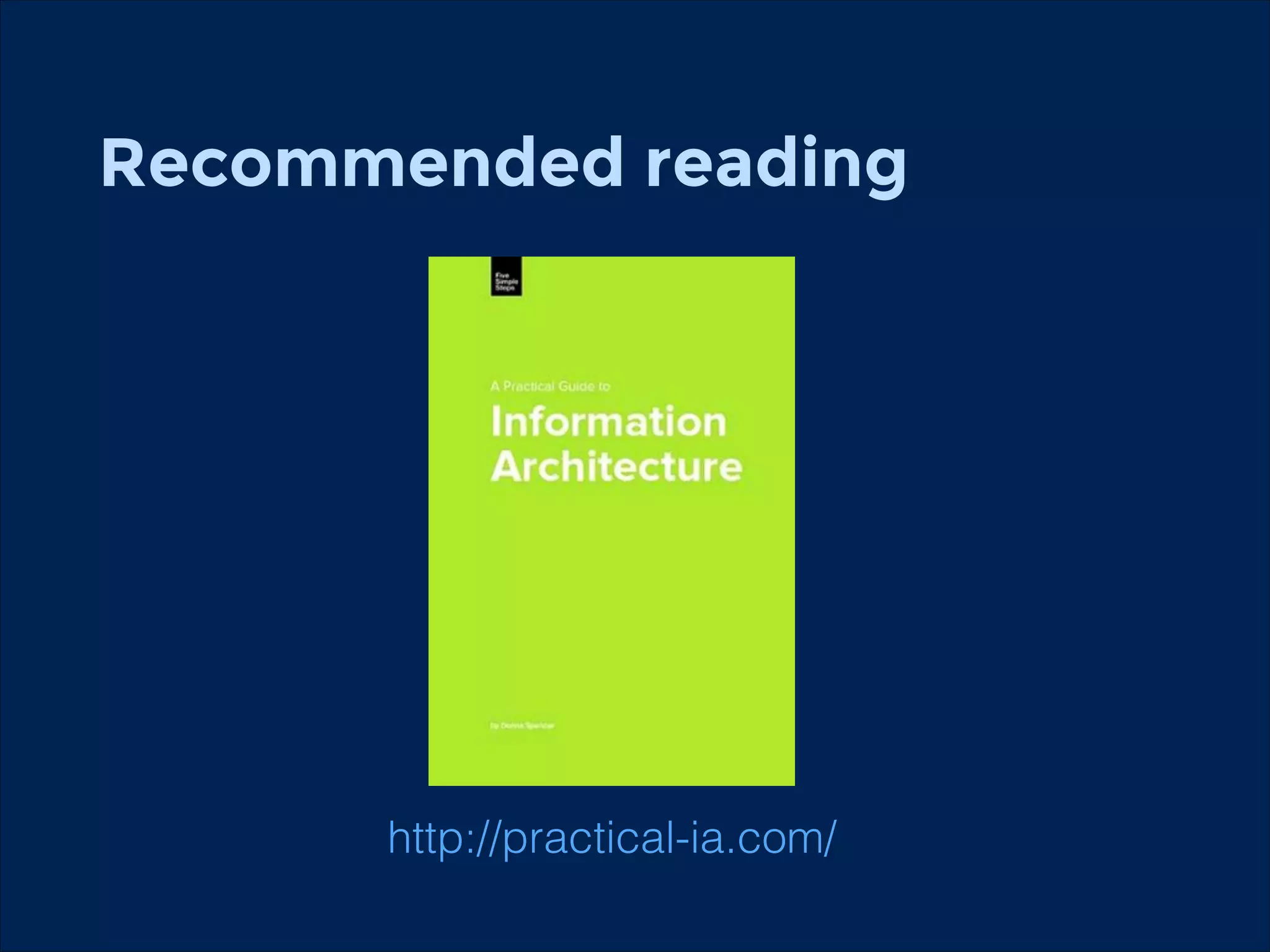Recommended reading
!

http://practical-ia.com/

 