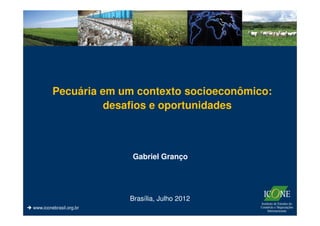 Pecuária em um contexto socioeconômico:
                   desafios e oportunidades



                         Gabriel Granço




                         Brasília, Julho 2012
www.iconebrasil.org.br
 