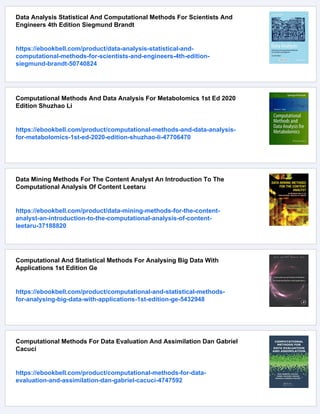 Computational Methods For Data Analysis Yeliz Karaca Carlo Cattani | PDF
