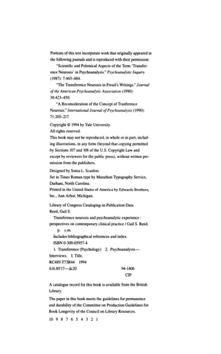 Gail Reed Transference Neurosis And Psychoanalytic Experience Perspectives On ...