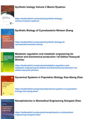 Synthetic Biology – Metabolic Engineering 1st Edition Huimin Zhao | PDF