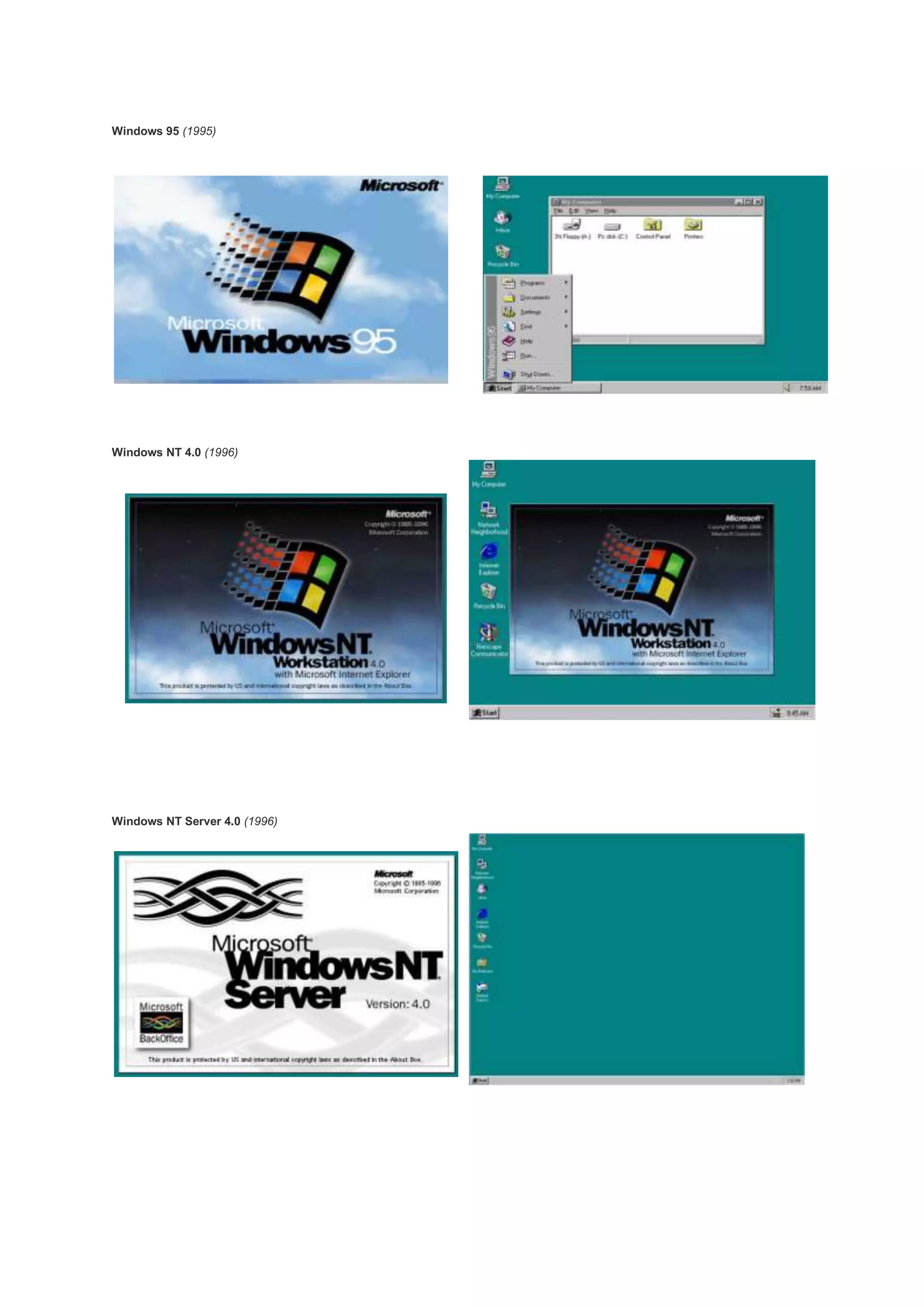 Windows 95 (1995)
Windows NT 4.0 (1996)
Windows NT Server 4.0 (1996)
 