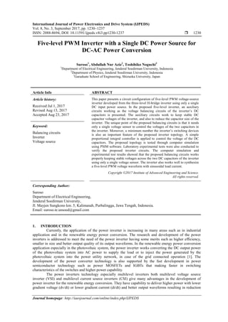 Five-level PWM Inverter with a Single DC Power Source for DC-AC Power ...