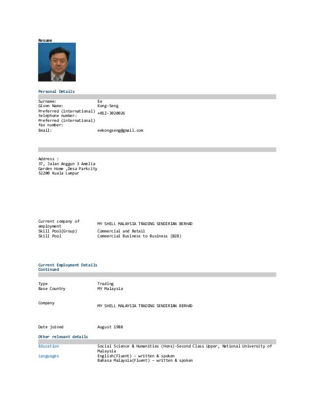 resume personal details surname ee given name kong seng preferred international - Resume Sample Doc Malaysia resume personal details surname ee given name kong seng preferred international - Resume Sample Doc Malaysia