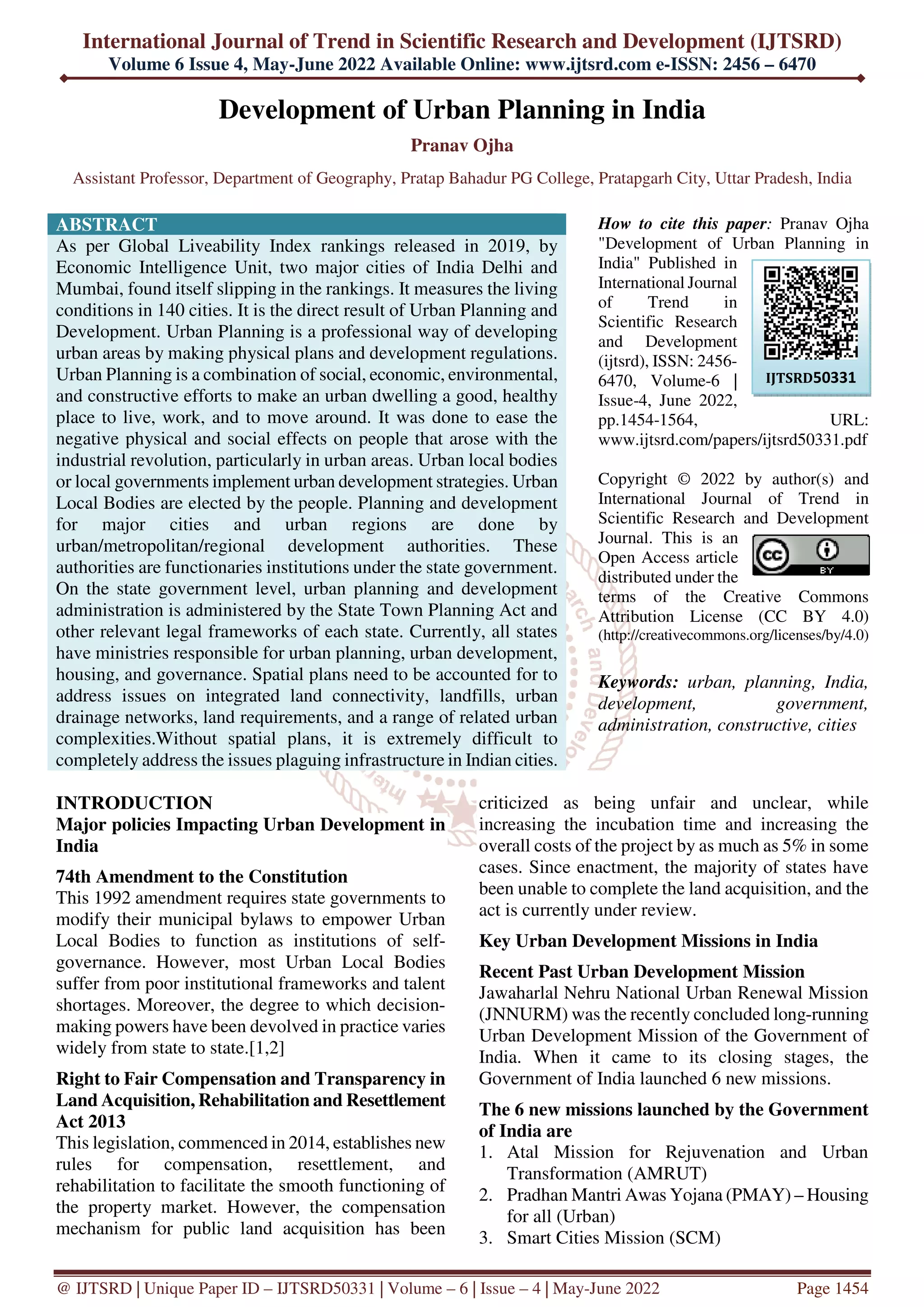Development of Urban Planning in India | PDF