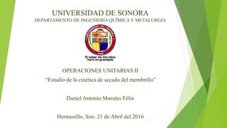 UNIVERSIDAD DE SONORA
DEPARTAMENTO DE INGENIERÍA QUÍMICA Y METALURGIA
OPERACIONES UNITARIAS II
“Estudio de la cinética de secado del membrillo”
Daniel Antonio Morales Félix
Hermosillo, Son. 21 de Abril del 2016
 