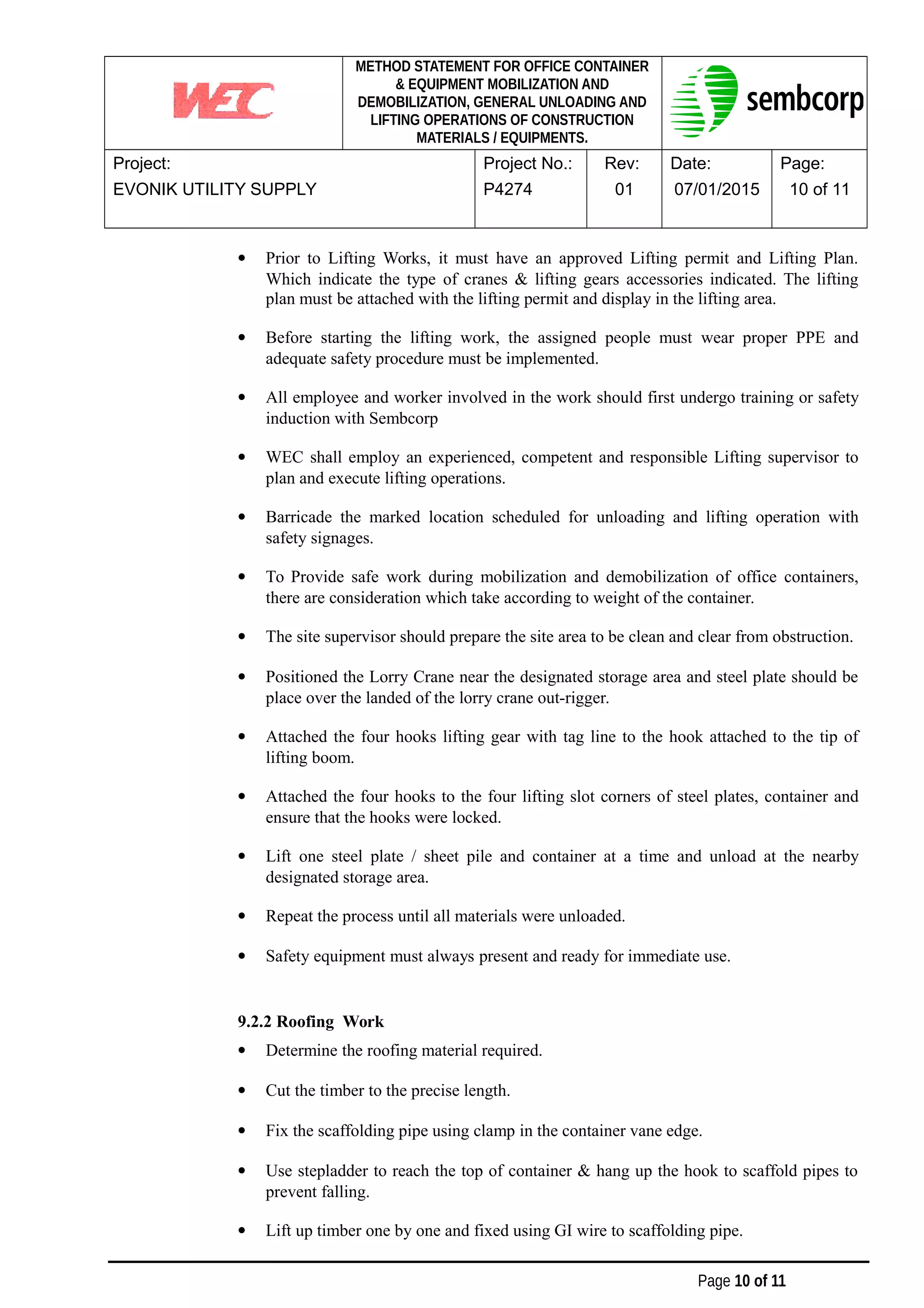 Mobilization Method Statement 252113184 method-statement-for-office-container-and-equipment ...