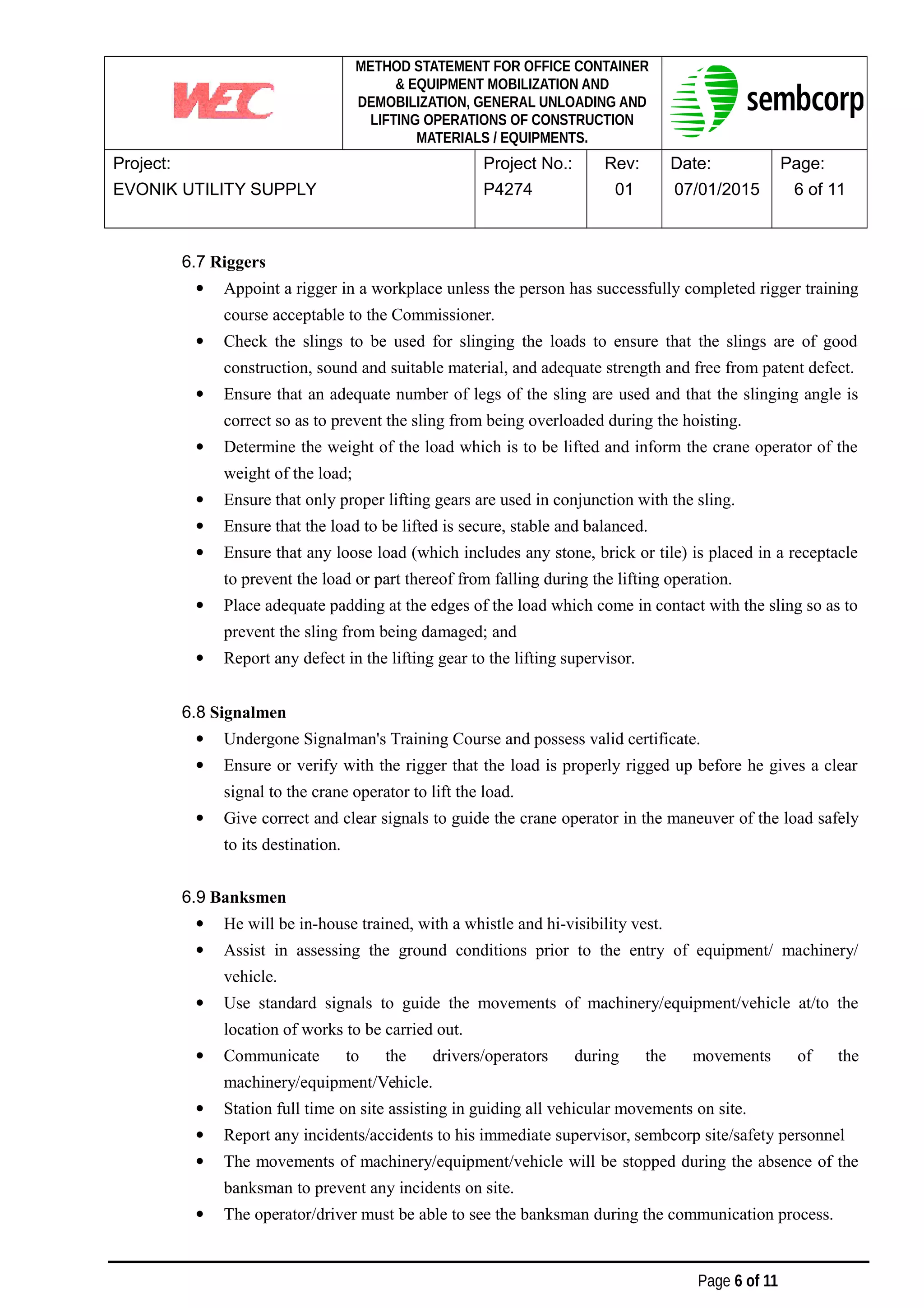 Mobilization Method Statement 252113184 method-statement-for-office-container-and-equipment ...