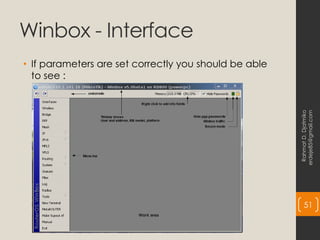 Winbox - Interface
• If parameters are set correctly you should be able
to see :
Rahmat
D.
Djatmiko
erdeje85@gmail.com
51
 