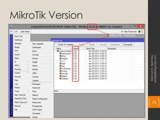 MikroTik Version
Rahmat
D.
Djatmiko
erdeje85@gmail.com
75
Mikrotik Version
 
