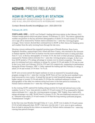 KGW is Portland's #1 station in February 2015 sweeps