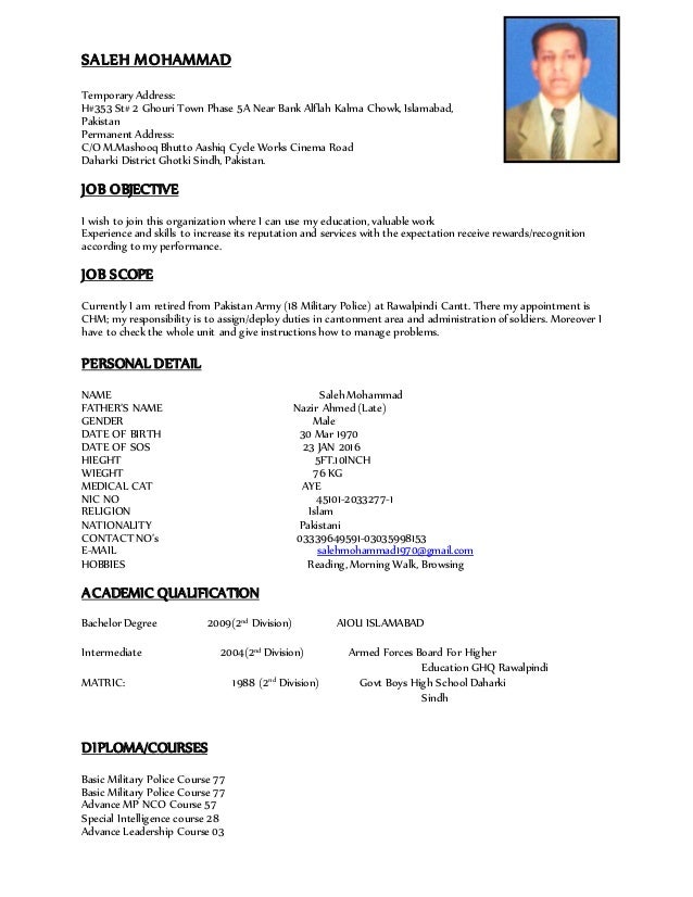 pics Basic Cv For Retired cv saleh mohammad