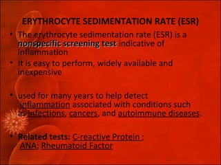 Erythrocyte Sedimentation Rate, ESR, What does ESR test show?