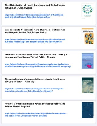 Globalization and health 2nd ed Edition Hanefeld | PDF
