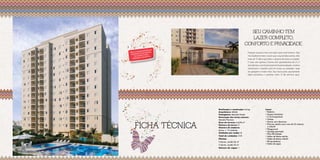 perspectiva ilustrada da fachada - torre 1




                                                                         perspectiva ilustrada da portaria
                                                                                                               Seu caminho tem
                                                                                                                LaZer compLeto,
                                                                                                             conForto e privacidade.
                                                              REGUES
                                                     MUNS ENT
                                             ÁREAS CO E DECORADAS                                             prepare-se para viver com tudo o que você merece. Way
                                                      S
                                              EQUIPADA DO COM O
                                                 DE ACOR          IVO.                                        vila Guilherme tem o lazer que a sua família sonhou. São
                                                        L DESCRIT
                                               MEMORIA                                                        mais de 1 itens que farão a alegria de todas as idades.
                                                                                                                        7
                                                                                                              e mais: são apenas 2 torres com apartamentos de 2 e 3
                                                                                                              dormitórios, com muito charme e funcionalidade, cozinha
                                                                                                              americana e varanda grill em todas as unidades, vaga
                                                                                                              de garagem e muito mais. Sua busca pelo apartamento
                                                                                                              ideal encontrou o caminho certo. e ele termina aqui.




                                                                         Realização e construção: Living                         Lazer:
                                                                         Arquitetura: MCAA                                       • Redário
                                                                         Paisagismo: Marcelo Faisal                              • Espaço Ginástica
                                                                         Decoração das áreas comuns:                             • 2 churrasqueiras
                                                                         Mariela Flumian                                         • Fitness



                                                  Ficha tÉcnica
                                                                         Área do terreno: 6.670 m2                               • Sauna com descanso
                                                                         Número de torres: 2                                     • Piscinas adulto (com raia de 25 metros)
                                                                                                                                   e infantil
                                                                         Número de andares:
                                                                                                                                 • Playground
                                                                         térreo + 13 andares
                                                                                                                                 • Quadra gramada
                                                                         Unidades por andar: 8
                                                                                                                                 • Play Minicidade
                                                                         Total de unidades: 218                                  • Salão de festas adulto
                                                                         Plantas:                                                • Salão de festas infantil
                                                                         3 dorms. (suíte) 66 m2                                  • Brinquedoteca
                                                                                                                                 • Salão de jogos
                                                                         2 dorms. (suíte) 53 m2
                                                                         Número de vagas: 1
 