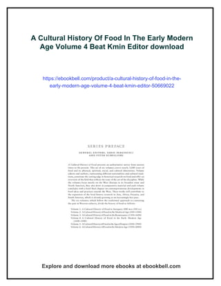 A Cultural History Of Food In The Early Modern Age Volume 4 Beat Kmin ...
