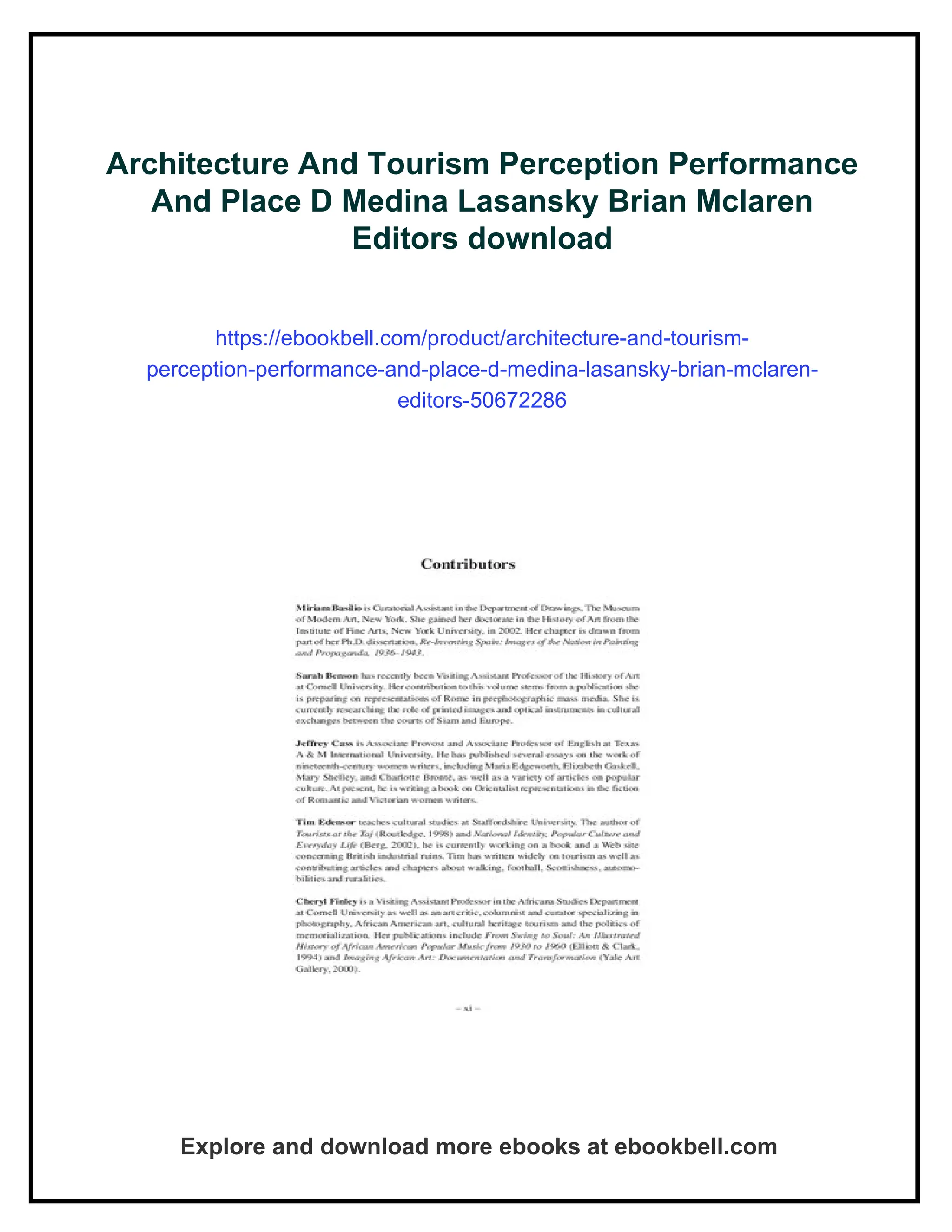 Architecture And Tourism Perception Performance And Place D Medina Lasansky Brian Mclaren ...
