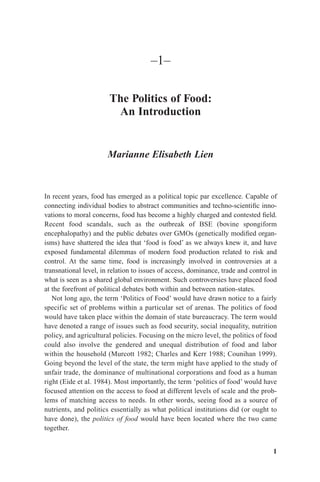 Kerr Prob The Politics Of Food Marianne Elisabeth Lien Brigitte Nerlich Editors | PDF