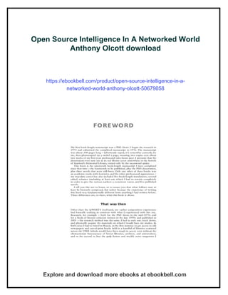 Open Source Intelligence In A Networked World Anthony Olcott | PDF
