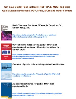 Fractional Partial Differential Equations 1st Edition Yong Zhou | PDF