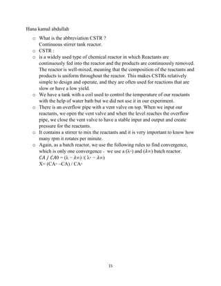 reactor design lab continuous stirred tank reactor | PDF