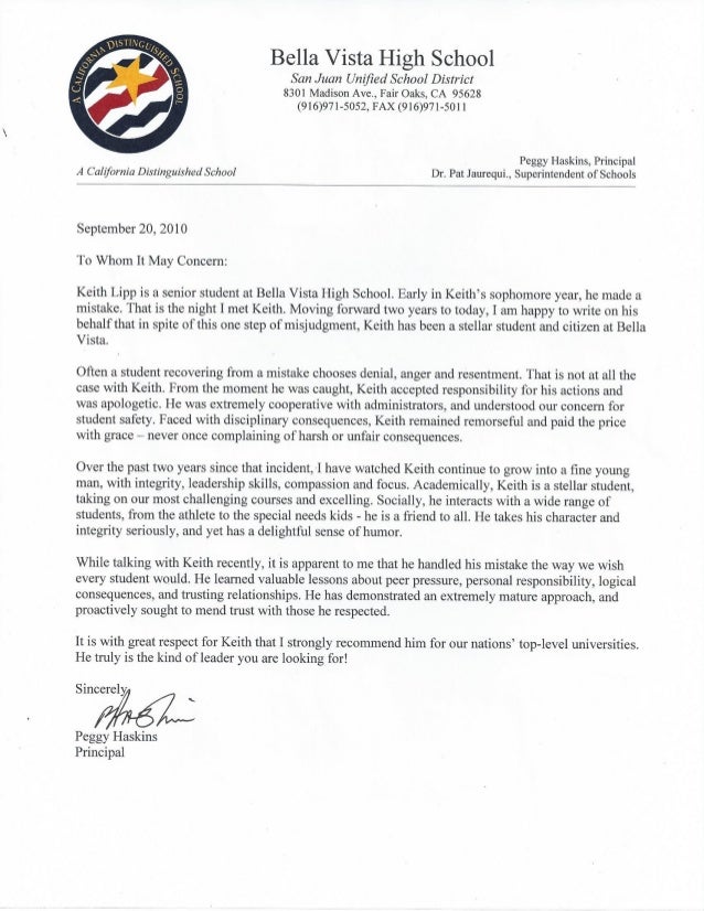 High School Principal Letter Of Recommendation High School Principal Letter Of Recommendation