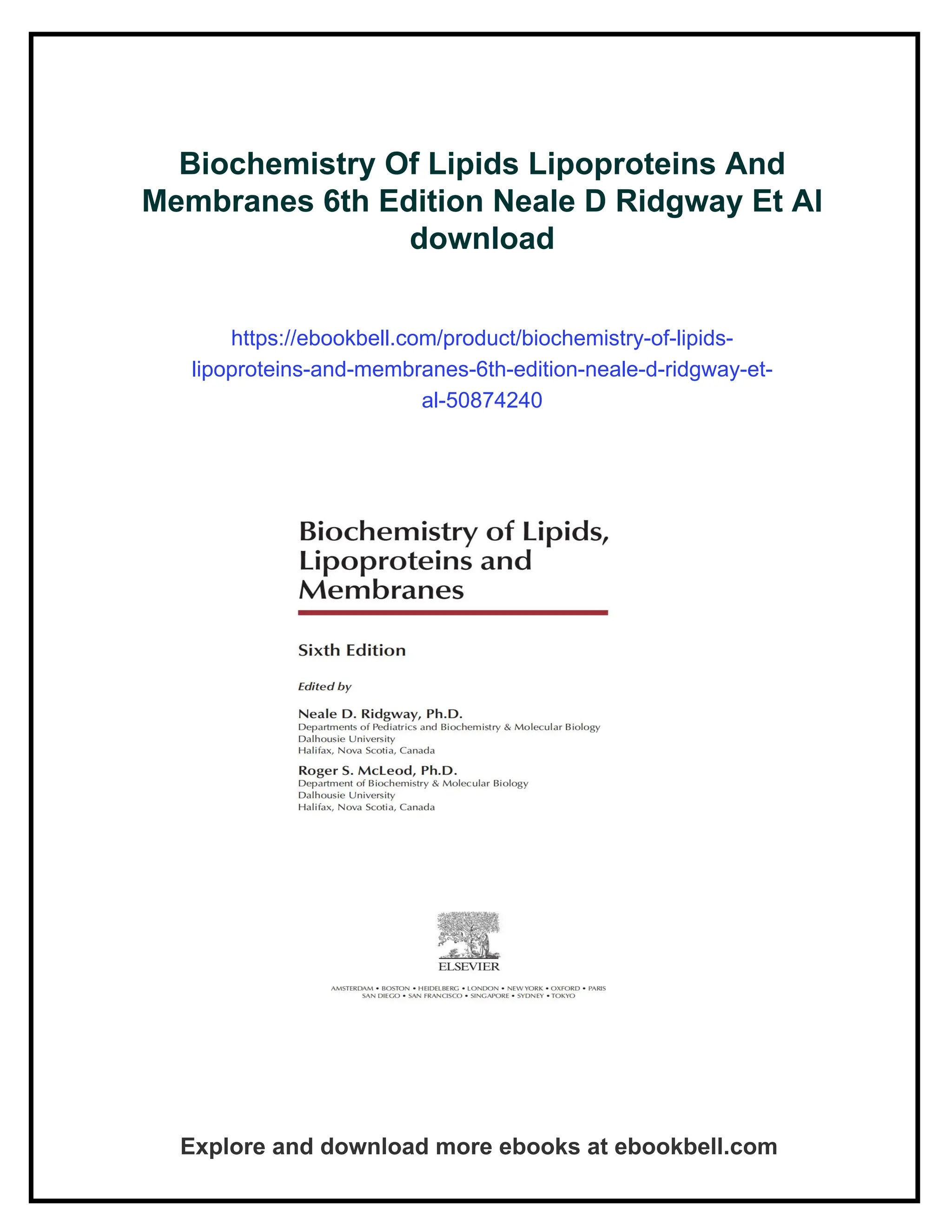 Biochemistry Of Lipids Lipoproteins And Membranes 6th Edition Neale D ...