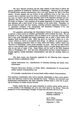 Mineralwater Interface Geochemistry Michael F Hochella Editor Art F ...