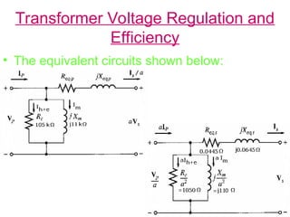 Transformer Voltage Regulation and
Efficiency
• The equivalent circuits shown below:
•
 