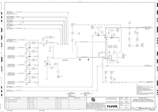 T3
3310
03605
ZS
3310
03604
ZS
3310
03604
XA
3310
03605
XA
3310
03603
PIT
3310
AP
3310
03602
LT
3310
03603
FIT
3310
03681 H
TI
3310
03601
FI
3310
03606
PI
3310
03601
DIT
3310
03681
XA
3310
03602
LE
3310
03601
DE
3310
03603
FI
L, P2
LL, P1
3310
03601
DX
3310
03681 H
TE
3310
03608
XA
3310
AP
M
3310
03601
DI
3310
03607
PI
3310
03603
PI
L, P1
3310
03608
ZS
3310
03601
WI
M
3310
03601
FIT
3310
03602
LIC
3310
03601
WY
M
3310
03681 G
TE
3310
03681
II
3310
03681
HS
J/SP
3310
03602
LI
3310
03608 B
HS
OP/CL
L/R
3310
03681 G
TI
BRG
FRONT
H, P2
HH,P1
GLAND SEAL WATER
2947
3900-25J-023
FRESH WATER
3267 3300-25J-042
PROCESS WATER
1658 3900-25J-014
BALL MILL SCREEN U/S
BALL MILL FEED SCREEN,
C2-3310-SC-410
1652 3300-25J-012
BALL MILL SCREEN U/S
BALL MILL FEED SCREEN,
C2-3310-SC-402
1653 3300-25J-012
PRIMARY CYCLONE FEED
PRIMARY CYCLONE,
C2-3330-CS-401
1662 3300-25J-037
BALL MILL NO.1 DISCHARGE
BALL MILL NO.1 DISCHARGE
LAUNDER, C2-3320-LA-401
1650 3300-25J-037
FRESH WATER
3260 3300-25J-035
PROCESS WATER
1657 3900-25J-014
OP/CL
MISMATCH
MISMATCH
NOTE 3
NOTES:
1. DRAIN SEQUENCE WILL OPEN THE DRAIN VALVE AFTER A SET
PERIOD OF INACTIVITY.
2. WILL OPERATE IN ACCORDANCE WITH THE DRAIN PROCEDURE
AS DESCRIBED IN THE CONTROL PHILOSOPHY.
3. DIRECT DRAIN LINES TOWARDS AREA SPILLAGE PUMP.
4. IN ADDITION TO THE STANDARD MAINTENANCE DATA,
THIS WILL ALSO CAPTURE THE PUMP LIFE VS THE MASS FLOW
TROUGH THE PUMP.
5. DELETED
6. CYCLONE FEED PUMP FLOW SWITCHES, PRESSURE SWITCHES
AND ISOLATION VALVES TO BE LOCATED ON THE OPERATING LEVEL.
7. SPACE PROVIDED FOR MANUAL SAMPLING.
FAULT
NOTE 2
AFD
MISMATCH
MIN
NOTE 7
NOTE 2
MIN
OP/CL
NOTE 3
BRG
REAR
H, P2
HH,P1
(LAUNDER)
MASS FLOW
H, P2
L, P2
OP/CL
MIN
FI
3310
03608
XV
+
1-1/2"
AG
KM
LT
ISSUED FOR CLIENT REVIEW
23-Dec-11
B
RP
ISSUED FOR COMBINED REVIEW
29-Jun-11
A
12/23/2011
K. MUNDY
A. GUNSON
W. BIE
L. TAMELIN
12/23/2011
10:26:57
AM
WBS: 3310
B
PIPING AND INSTRUMENTATION DIAGRAM
BALL MILL FEED
3300-25J-036
PRIMARY CYCLONE FEED SUMP NO. 4
C2-3310-PP-401
1-1/2"
3310
03605
XV
+
3310
03604
XV
+
3"x2"
54"x36"
TO FLOOR
2"x1-1/4"
TO FLOOR
3310
03601
FE
+
36"
3"x2"
3310
03603
FE
+
C2-3310-BX-401
FI
3310-WR-1129-C1A-8"-N
3310-SL-1059-R1B-54"-N
ES
3310-WR-1083-C1A-8"-N
ES
3310-WG-1023-C1A-2"-N
3310-WF-1375-C1A-1-1/2"-N
ES
ES
3310-WR-1489-C1A-8"-N
3310-SL-1062-R1B-48"-N
SIZE:
MATERIAL:
MOTOR:
C2-3310-PP-401
PRIMARY CYCLONE FEED PUMP NO.4 (AFD)
SIZE:
MATERIAL:
CAPACITY:290.0 m^3
TRIM:3310-SL-1060-C1B
C2-3310-BX-401
BALL MILL CYCLONE FEED SUMP
3310-WF-1111-C1A-1"-N
3310-WF-1487-C1A-8"-N
3310-WF-1114-C1A-4"-N
D
4
F
B
A
3
2
1 5 6 8
E
7
C
REV.
APPROVED
CHK.
DES.
REV. DATE REVISION DESCRIPTION
CLIENT
LEAD ENGINEER
SCALE DRAWING NUMBER
CHECK DESIGN CHECK DRAWING
DESIGNED BY DRAWN BY
APPROVAL DATE
APPROVAL DATE
APPROVED
CHK.
DES.
REV. DATE REVISION DESCRIPTION REFERENCE DRAWING No.
1:100
0
1:200
5m
10m
0
5m
10m
15m
20m
1:500
10m
0
20m
30m
40m
50m
1:1000
0
100m
50m
1:20
0
0.5m
1m
1.5m
2m
0
1:25
0.5m
1m
1.5m
1:33
1/3
2.5m
2m
0
1m
2m
3m
0
1:50
1m
2m
3m
4m
5m
CAD FILE NAME: P:0CAD000SPEM**
MODEL UPDATED:
DWG. FILE UPDATED:
MANUAL CHANGES MADE: YES NO YES NO YES NO
PROJECT MANAGER
ENGINEERING MANAGER
AREA PROJECTENGINEER
REFERENCE DRAWINGS
SAFETY SHARE:
APPROVAL DATE
CONTRACT
NO.
SAFETY SHARE :
BA6CVA1.IGR
NOTICE: THIS DRAWING HAS NOT BEEN PUBLISHED AND IS THE SOLE
PROPERTY OF FLUOR AND IS LENT TO THE BORROWER FOR THEIR
CONFIDENTIAL USE ONLY, AND IN CONSIDERATION OF THE LOAN OF THIS
DRAWING, THE BORROWER PROMISES AND AGREES TO RETURN IT UPON
REQUEST AND AGREES THAT IT WILL NOT BE REPRODUCED, COPIED LENT
OR OTHERWISE DISPOSED OF DIRECTLY OR INDIRECTLY, NOR USED FOR
ANY OTHER PURPOSE OTHER THAN WHICH IT IS FURNISHED.
NONE
Apr 2011
240K-C2-
V V
FI
CRUSH. PLANT EFFLUENT
BALL MILL CYCLONE FEED
SUMP NO.1, C2-3310-BX-101
3523
3300-25J-022
CRUSH. PLANT EFFLUENT
BALL MILL CYCLONE FEED
SUMP NO.2, C2-3310-BX-201
3524
3300-25J-026
CRUSH. PLANT EFFLUENT
BALL MILL CYCLONE FEED
SUMP NO.3, C2-3310-BX-301
3525
3300-25J-032
CRUSH. PLANT EFFLUENT
BALL MILL CYCLONE FEED
SUMP NO.5, C2-3310-BX-501
3526
3300-25J-042
CRUSH. PLANT EFFLUENT
BALL MILL CYCLONE FEED
SUMP NO.6, C2-3310-BX-601
3527
3300-25J-046
C2-3240-PP-023/024
3310
03609
XA
3310
03609
XV
+
OP/CL
MISMATCH
V1
FI
3310
03609
ZS
3310-SL-1805-C1B-4"-N
3310
03611
XA
3310
03611
XV
+
OP/CL
MISMATCH
V1
FI
3310
03611
ZS
3310
03612
XA
3310
03612
XV
+
OP/CL
MISMATCH
V1
FI
3310
03612
ZS
3310
03613
XA
3310
03613
XV
+
OP/CL
MISMATCH
V1
FI
3310
03613
ZS
3310
03614
XA
3310
03614
XV
+
OP/CL
MISMATCH
V1
FI
3310
03614
ZS
3310
03610
XA
3310
03610
XV
+
OP/CL
MISMATCH
V1
FI
3310
03610
ZS
ES
3310-SL-1005-C1B-10"-N
3310-SL-1802-C1B-4"-N
3310-SL-1803-C1B-4"-N
3310-SL-1804-C1B-4"-N
3310-SL-1806-C1B-4"-N
3310-SL-1807-C1B-4"-N
C.O. SCREEN AREA SUMP
COARSE SCREENING
EFFLUENT PUMPS,
3250 3200-25J-019
CONTENTS
C2-3300-HX-770/771/772
FRESH WATER
GRINDING AREA HEAT
EXCHANGERS,
3712 3300-25J-054
 