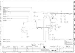 T3
3310
04604
XA
3310
04605
XA
3310
04681 H
TI
3310
04603
FI
L, P2
LL, P1
M
3310
04606
PI
3310
04603
PI
L, P1
3310
04681
II
3310
04602
LIC
3310
04602
LT
3310
04608
XA
M
3310
04601
FIT
3310
04681 H
TE
AP
3310
04602
LE
3310
04608
ZS
3310
04607
PI
3310
04601
DIT
3310
04603
PIT
3310
04601
DX
M
3310
04681
XA
3310
04603
FIT
3310
04601
FI
3310
04602
LI
3310
04601
DI
AP
3310
04681 G
TE
3310
04681 G
TI
BRG
FRONT
H, P2
HH,P1
3310
04681
HS
J/SP
3310
04601
DE
3310
04601
WY
3310
04604
ZS
3310
04608 B
HS
OP/CL
L/R
3310
04605
ZS
3310
04601
WI
GLAND SEAL WATER
2949
3900-25J-023
FRESH WATER
3263 3300-25J-045
CRUSHING PLANT
COARSE SCREENING
EFFLUENT PUMPS,
3710 3200-25J-019
EFFLUENT
BALL MILL NO.6 DISCHARGE
BALL MILL NO.6 DISCHARGE
LAUNDER, C2-3320-LA-601
1719 3300-25J-047
PROCESS WATER
1715 3900-25J-014
BALL MILL SCREEN U/S
BALL MILL FEED SCREEN,
C2-3310-SC-602
1720 3300-25J-018
PROCESS WATER
1716 3900-25J-014
INSTRUMENT AIR
DISTRIBUTION
3518 3900-25J-022
BALL MILL SCREEN U/S
BALL MILL FEED SCREEN,
C2-3310-SC-601
1721 3300-25J-018
PRIMARY CYCLONE FEED
PRIMARY CYCLONE,
C2-3330-CS-601
1729 3300-25J-047
OP/CL
OP/CL
MISMATCH
MISMATCH
NOTE 3
(LAUNDER)
NOTE 2
MIN
NOTES:
1. DRAIN SEQUENCE WILL OPEN THE DRAIN VALVE AFTER A SET
PERIOD OF INACTIVITY.
2. WILL OPERATE IN ACCORDANCE WITH THE DRAIN PROCEDURE
AS DESCRIBED IN THE CONTROL PHILOSOPHY.
3. DIRECT DRAIN LINES TOWARDS AREA SPILLAGE PUMP.
4. IN ADDITION TO THE STANDARD MAINTENANCE DATA,
THIS WILL ALSO CAPTURE THE PUMP LIFE VS THE MASS FLOW
TROUGH THE PUMP.
5. DELETED
6. CYCLONE FEED PUMP FLOW SWITCHES, PRESSURE SWITCHES
AND ISOLATION VALVES TO BE LOCATED ON THE OPERATING LEVEL.
7. SPACE PROVIDED FOR MANUAL SAMPLING.
MIN
MASS FLOW
MIN
NOTE 3
C2-3240-PP-023/024
AFD
H, P2
L, P2
NOTE 2
FAULT
BRG
REAR
H, P2
HH,P1
OP/CL
MISMATCH
NOTE 7
36"
52"x36"
C2-3310-BX-601
3310
04603
FE
+
FI
3310
04605
XV
+
3310
04604
XV
+
1-1/2"
3310
04601
FE
+
TO FLOOR
3"x2"
FI
4"x1/2"
V V
1-1/2"
3"x2"
C2-3310-PP-601
TO FLOOR
3310
04608
XV
+
AG
KM
LT
ISSUED FOR CLIENT REVIEW
23-Dec-11
B
RP
ISSUED FOR COMBINED REVIEW
29-Jun-11
A
12/23/2011
K. MUNDY
A. GUNSON
W. BIE
L. TAMELIN
12/23/2011
10:34:10
AM
WBS: 3310
B
PIPING AND INSTRUMENTATION DIAGRAM
BALL MILL FEED
3300-25J-046
PRIMARY CYCLONE FEED SUMP NO. 6
2"x1-1/4"
FI
3310-WF-1114-C1A-4"-N
3310-SL-1807-C1B-4"-N
3310-WF-1489-C1A-8"-N
3310-WG-1025-C1A-2"-N
3310-SL-1090-R1B-48"-N
SIZE:
MATERIAL:
MOTOR:
C2-3310-PP-601
PRIMARY CYCLONE FEED PUMP NO.6 (AFD)
3310-WR-1495-C1A-8"-N
ES
3310-WF-1398-C1A-1-1/2"-N
3310-SL-1089-R1B-52"-N
SIZE:
MATERIAL:
CAPACITY:290.0 m^3
TRIM:3310-SL-1086-C1B
C2-3310-BX-601
BALL MILL CYCLONE FEED SUMP
ES
3310-WR-1168-C1A-8"-N
3310-WR-1134-C1A-8"-N
ES
ES
D
4
F
B
A
3
2
1 5 6 8
E
7
C
REV.
APPROVED
CHK.
DES.
REV. DATE REVISION DESCRIPTION
CLIENT
LEAD ENGINEER
SCALE DRAWING NUMBER
CHECK DESIGN CHECK DRAWING
DESIGNED BY DRAWN BY
APPROVAL DATE
APPROVAL DATE
APPROVED
CHK.
DES.
REV. DATE REVISION DESCRIPTION REFERENCE DRAWING No.
1:100
0
1:200
5m
10m
0
5m
10m
15m
20m
1:500
10m
0
20m
30m
40m
50m
1:1000
0
100m
50m
1:20
0
0.5m
1m
1.5m
2m
0
1:25
0.5m
1m
1.5m
1:33
1/3
2.5m
2m
0
1m
2m
3m
0
1:50
1m
2m
3m
4m
5m
CAD FILE NAME: P:0CAD000SPEM**
MODEL UPDATED:
DWG. FILE UPDATED:
MANUAL CHANGES MADE: YES NO YES NO YES NO
PROJECT MANAGER
ENGINEERING MANAGER
AREA PROJECTENGINEER
REFERENCE DRAWINGS
SAFETY SHARE:
APPROVAL DATE
CONTRACT
NO.
SAFETY SHARE :
BA6CVA1.IGR
NOTICE: THIS DRAWING HAS NOT BEEN PUBLISHED AND IS THE SOLE
PROPERTY OF FLUOR AND IS LENT TO THE BORROWER FOR THEIR
CONFIDENTIAL USE ONLY, AND IN CONSIDERATION OF THE LOAN OF THIS
DRAWING, THE BORROWER PROMISES AND AGREES TO RETURN IT UPON
REQUEST AND AGREES THAT IT WILL NOT BE REPRODUCED, COPIED LENT
OR OTHERWISE DISPOSED OF DIRECTLY OR INDIRECTLY, NOR USED FOR
ANY OTHER PURPOSE OTHER THAN WHICH IT IS FURNISHED.
NONE
Apr 2011
240K-C2-
3310-AI-1075-G1A-1"-N
C2-3300-HX-770/771/772
FRESH WATER
GRINDING AREA HEAT
EXCHANGERS,
3713 3300-25J-054
 
