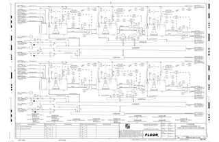 T1
T1 T1
T1
T1
T1
3410
00111
LIT
3410
00121
LIC
3410
00123
AT
3410
00103
AT 3410
00182
II
3410
00121
LIT
3410
00103
AI
3410
00102
LI
3410
00122
LIT
3410
00121
LE
3410
00101
LIC
3410
00111
LE
3410
00102
LE
3410
00101
LIT
3410
00183
II
3410
00182
XA FAULT
3410
00102
LIT
3410
00122
LI
3410
00112
LIT
3410
00183
XA FAULT
3410
00122
LE
3410
00181
XA FAULT
3410
00113
AI
3410
00112
LI
3410
00183
HS
3410
00181
II
3410
00113
AT
3410
00112
LE
3410
00181
HS
3410
00182
HS
3410
00101
LE
3410
00123
AI
3410
00111
LIC
3410
00193
HS
3410
00152
LE
3410
00152
LI
3410
00152
LIT
3410
00193
XA FAULT
3410
00192
II
3410
00141
LIC
3410
00151
LIT
3410
00151
LIC
3410
00153
AI
3410
00192
II
3410
00141
LIT
3410
00143
AT
3410
00153
AT
3410
00132
LE
3410
00131
LE
3410
00191
HS
3410
00191
II
3410
00191
XA FAULT
3410
00132
LIT
3410
00132
LI
3410
00143
AI
3410
00133
AT
3410
00133
AI 3410
00192
XA FAULT
3410
00141
LE
3410
00142
LI
3410
00131
LIT
3410
00142
LIT
3410
00131
LIC
3410
00192
HS
3410
00151
LE
3410
00142
LE
MILK OF LIME
LIME DISTRIBUTION PUMPS,
C2-3920-PP-093/094
1059 3900-25J-012
PROCESS WATER
SCAVENGER FLOTATION ROW
NO. 1
1007 3400-25J-002
PROCESS WATER
SCAVENGER FLOTATION ROW
NO. 2
1016 3400-25J-002
PH CONTROL
1381 3400-25J-042
PH CONTROL
1377 3400-25J-045
TEST REAGENT
INJECTOR, C2-3910-ZM-697
1003 3900-25J-004
PH CONTROL
1378 3400-25J-042
PRIMARY CYCLONE O/F
PARTICLE SIZE ANALYZER,
C2-330-AZ-101
1351 3300-25J-025
PRIMARY CYCLONE O/F
BALL MILL NO. 1 O/F
SAMPLER, C2-3330-SA-501
1349 3300-25J-025
MILK OF LIME
LIME DISTRIBUTION PUMPS,
C2-3920-PP-093/094
1056 3900-25J-012
TEST REAGENT
INJECTOR, C2-3910-ZM-698
1018 3900-25J-004
MILK OF LIME
LIME DISTRIBUTION PUMPS,
C2-3920-PP-093/094
1057 3900-25J-012
FROTHER ALCOHOL
INJECTOR, C2-3910-ZM-682
1019 3900-25J-006
MILK OF LIME
LIME DISTRIBUTION PUMPS,
C2-3920-PP-093/094
1058 3900-25J-012
PH CONTROL
1380 3400-25J-045
ROUGHER CONCENTRATE
ROUGHER CONCENTRATE
LAUNDER,C2-3410-LA-203
1013 3400-25J-002
ROUGHER CONCENTRATE
ROUGHER CONCENTRATE
LAUNDER, C2-3410-LA-103
1009 3400-25J-002
SCAV. CONCENTRATE
SCAVENGER CONCENTRATE
LAUNDER, C2-3410-LA-104
1008 3400-25J-002
SCAVENGER TAIL.
SCAVENGER CELL NO. 2, ROW
NO. 2, C2-3410-CF-204
1017 3400-25J-002
SCAVENGER TAIL.
SCAVENGER CELL NO. 2, ROW
NO. 1, C2-3410-CF-104
1005 3400-25J-002
PRIMARY CYCLONE O/F
PARTICLE SIZE ANALYZER,
C2-3330-AZ-101
1352 3300-25J-025
FROTHER ALCOHOL
INJECTOR, C2-3910-ZM-681
1002 3900-25J-006
SCAVENGER TAIL.
SCAVENGER CELL NO. 2, ROW
NO. 1, C2-3410-CF-104
1006 3400-25J-002
SCAV. CONCENTRATE
SCAVENGER CONCENTRATE
LAUNDER, C2-3410-LA-204
1015 3400-25J-002
PRIMARY CYCLONE O/F
BALL MILL NO.2 O/F SAMPLER,
C2-3330-SA-201
1348 3300-25J-025
SCAVENGER TAIL.
SCAVENGER CELL NO. 2, ROW
NO. 2, C2-3410-CF-204
1014 3400-25J-002
VENDOR
AIR
INTAKE
J/SP
AIR
INTAKE
VENDOR
VENDOR
VENDOR
VENDOR
AIR
INTAKE
J/SP
(LAUNDER)
VENDOR
J/SP
J/SP
J/SP
VENDOR
VENDOR
VENDOR
VENDOR
VENDOR
VENDOR
AIR
INTAKE
AIR
INTAKE
J/SP
AIR
INTAKE
VENDOR
VENDOR
VENDOR
VENDOR
(LAUNDER)
MIN MIN
MIN
MIN
MIN
MIN
MIN
MIN
AG
KM
LT
ISSUED FOR CLIENT REVIEW
22-Dec-11
B
RP
ISSUED FOR COMBINED REVIEW
29-Jun-11
A
12/22/2011
K. MUNDY
A. GUNSON
W. BIE
L. TAMELIN
12/22/2011
2:22:15
PM
WBS: 3400
B
PIPING AND INSTRUMENTATION DIAGRAM
FLOTATION
3400-25J-001
ROUGHER & SCAV ROWS 1 & 2
3410-WR-1499-C1A-1-1/2"-N
3330-SL-1031-C1A-48"-N
FC
FC
12"
3410-RL-1528-C1B-3"-N
C2-3410-LA-103
12"
C2-3410-LA-104
3430
04201 A
AV
+
3410
04508 A
AV
+
3410
00105
XV
+
3410
00104
XV
+
C2-3410-CF-102
C2-3410-ST-168
SIZE: 255 m3
MATERIAL:
MOTOR: 300.00 kW
C2-3410-CF-103
SCAVENGER FLOTATION CELL NO. 1 ROW NO. 1
1-1/2"x1/2"
3410
00111 A
LV
+
3410-WR-1518-C1A-1-1/2"-N
C2-3410-CF-103
3410-WR-1517-C1A-2"-N
C2-3410-CF-101
3"x1-1/2"
3"x1-1/2"
3410-WR-1503-C1A-1-1/2"-N
SIZE:
C2-3410-LA-103
ROUGHER CONCENTRATE LAUNDER ROW NO. 1
3410-WR-1502-C1A-2"-N
3410
00111 B
LV
+
12"
1-1/2"x1/2"
SIZE: 255 m3
MOTOR: 300.00 kW
C2-3410-CF-102
ROUGHER FLOTATION CELL NO. 2 ROW NO. 1
1-1/2"x1/2"
28"x18"
3"x1-1/2"
SIZE: 255 m3
MATERIAL:
MOTOR: 300.00 kW
C2-3410-CF-101
ROUGHER FLOTATION CELL NO. 1 ROW NO. 1
3"x1-1/2"
3930-WR-1207-C1A-3"-N
3410-SL-1093-RIB-28"-N
3410-SL-1095-R1A-18"-N
3410-WR-1498-C1A-2"-N
3410
00121 A
LV
+
3410
00121 B
LV
+
3410-WR-1525-C1A-1-1/2"-N
SIZE:
C2-3410-LA-104
SCAVENGER CONCENTRATE LAUNDER ROW NO. 1
3410
00101 B
LV
+
3410
00101 A
LV
+
3410
04508 B
AV
+
3430
04201 B
AV
+
3410
00151 B
LV
+
3410
00151 A
LV
+
3410-WR-1547-C1A-1-1/2"-N
C2-3410-LA-204
3410-WR-1531-C1A-1-1/2"-N
C2-3410-LA-203
3410-WR-1530-C1A-2"-N
3410-SL-1096-R1A-18"-N
3"x1-1/2"
3"x1-1/2"
FC
FC
3410-RL-1019-C1B-1-1/2"-N
3410-RL-1021-C1B-1-1/2"-N
3410-SL-1108-R1B-28"-N
V
V
V
28"x18"
C2-3410-CF-202
1-1/2"x1/2"
3410-SL-1094-R1B-28"-N
1-1/2"x1/2"
3930-WR-1206-C1A-3"-N
C2-3410-CF-201
3410
00131 A
LV
+
3410-WR-1543-C1A-1-1/2"-N
3410-WR-1542-C1A-2"-N
C2-3410-ST-268
3410-WR-1527-C1A-1-1/2"-N
V V
V
V
V V
V
V V
V
V
3410-SL-1798-R1B-28"-N
V
V
V
V
V
3410-RL-1020-C1B-1-1/2"-N
3410-RL-1018-C1B-1-1/2"-N
3930-WR-1206-C1A-3"-N
3410-RC-1125-C1D-1"-N
3410-RF-1032-C1D-1"-N
3410
00125
XV
+
12"
12"
1-1/2"x1/2"
3410
00131 B
LV
+
3410
00141 B
LV
+
3410
00141 A
LV
+
3410-WR-1526-C1A-2"-N
3"x1-1/2"
3"x1-1/2"
C2-3410-CF-203
12"
3410
00124
XV
+
SIZE: 255 m3
MOTOR: 300.00 kW
C2-3410-CF-201
ROUGHER FLOTATION CELL NO. 1 ROW NO. 2
SIZE: 255 m3
MOTOR: 300.00 kW
C2-3410-CF-202
ROUGHER FLOTATION CELL NO. 2 ROW NO. 2
SIZE: 255 m3
MOTOR: 300.00 kW
C2-3410-CF-203
SCAVENGER FLOTATION CELL NO. 1 ROW NO. 2
SIZE:
C2-3410-ST-268
ROUGHER CONCENTRATE DISTRIBUTION BOX NO. 2
SIZE:
C2-3410-LA-204
SCAVENGER CONCENTRATE LAUNDER ROW NO. 2
SIZE:
C2-3410-LA-203
ROUGHER CONCENTRATE LAUNDER ROW NO. 2
D
4
F
B
A
3
2
1 5 6 8
E
7
C
REV.
APPROVED
CHK.
DES.
REV. DATE REVISION DESCRIPTION
CLIENT
LEAD ENGINEER
SCALE DRAWING NUMBER
CHECK DESIGN CHECK DRAWING
DESIGNED BY DRAWN BY
APPROVAL DATE
APPROVAL DATE
APPROVED
CHK.
DES.
REV. DATE REVISION DESCRIPTION REFERENCE DRAWING No.
1:100
0
1:200
5m
10m
0
5m
10m
15m
20m
1:500
10m
0
20m
30m
40m
50m
1:1000
0
100m
50m
1:20
0
0.5m
1m
1.5m
2m
0
1:25
0.5m
1m
1.5m
1:33
1/3
2.5m
2m
0
1m
2m
3m
0
1:50
1m
2m
3m
4m
5m
CAD FILE NAME: P:0CAD000SPEM**
MODEL UPDATED:
DWG. FILE UPDATED:
MANUAL CHANGES MADE: YES NO YES NO YES NO
PROJECT MANAGER
ENGINEERING MANAGER
AREA PROJECT ENGINEER
REFERENCE DRAWINGS
SAFETY SHARE:
APPROVAL DATE
CONTRACT
NO.
SAFETY SHARE :
BA6CVA1.IGR
NOTICE: THIS DRAWING HAS NOT BEEN PUBLISHED AND IS THE SOLE
PROPERTY OF FLUOR AND IS LENT TO THE BORROWER FOR THEIR
CONFIDENTIAL USE ONLY, AND IN CONSIDERATION OF THE LOAN OF THIS
DRAWING, THE BORROWER PROMISES AND AGREES TO RETURN IT UPON
REQUEST AND AGREES THAT IT WILL NOT BE REPRODUCED, COPIED LENT
OR OTHERWISE DISPOSED OF DIRECTLY OR INDIRECTLY, NOR USED FOR
ANY OTHER PURPOSE OTHER THAN WHICH IT IS FURNISHED.
NONE
Apr 2011
240K-C2-
3400
00124
ZS
3400
00125
XA
3400
00124
XA
3400
00125
ZS
3400
00105
ZS
3400
00104
ZS
3400
00105
XA
3400
00104
XA
V
V
V
V
3930-WR-1207-C1A-3"-N
3410-RC-1124-C1D-1"-N
3410-RF-1031-C1D-1"-N
3330-SL-1032-RIB-48"-N
3330-SL-1029-RIB-4"-N
V
V
V
V V V
V
V
V
V
3410-SL-1797-RIB-28"-N
FI
FI
FI
FI
3410-WR-1528-C1A-1-1/2"-N
V
3410-WR-1500-C1A-1-1/2"-N
3410-SL-1107-R1B-28"-N
V
V
V
V
V
V
PROCESS WATER
2896 3900-25J-015
PROCESS WATER
2897 3900-25J-015
3330-SL-1030-C1B-4"-N
SIZE:
C2-3410-ST-168
ROUGHER CONCENTRATE DISTRIBUTION BOX NO.1
IMAGE
IMAGE
IMAGE
IMAGE
IMAGE
IMAGE
SCAV. CONCENTRATE
SCAV. CONC. DISTRIBUTION
BOX NO.1, C2-3410-ST-169
4092 3400-25J-002
SCAV. CONCENTRATE
SCAV. CONC. DISTRIBUTION
BOX NO.2, C2-3410-ST-269
4093 3400-25J-002
 