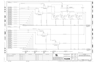 3410-AA-1001-C1A-6"-N
NOTE 1
ROUGHER CONCENTRATE
ROUGHER CONC. ROW NO. 3
SAMPLER, C2-3410-SA-303
1434 3400-25J-013
ROUGHER CONCENTRATE
ROUGHER CONC. ROW NO. 4
SAMPLER, C2-3410-SA-403
1435 3400-25J-013
ROUGHER CONCENTRATE
ROUGHER CONC. ROW NO. 5
SAMPLER, C2-3410-SA-503
1436 3400-25J-021
ROUGHER CONCENTRATE
ROUGHER CONC. ROW NO. 6
SAMPLER, C2-3410-SA-603
1437 3400-25J-021
ROUGHER CONCENTRATE
ROUGHER CONC. ROW NO 3
ANALYZER, C2-3410-AZ-304
1438 3400-25J-013
ROUGHER CONCENTRATE
ROUGHER CONC. ROW NO. 4
ANALYZER, C2-3410-AZ-304
1439 3400-25J-013
ROUGHER CONCENTRATE
ROUGHER CONC. ROW NO. 5
ANALYZER, C2-3410-AZ-504
1440 3400-25J-021
ROUGHER CONCENTRATE
ROUGHER CONC. ROW NO. 6
ANALYZER, C2-3410-AZ-504
1442 3400-25J-021
SCAV. CONCENTRATE
SCAVENGER CONC. ROW NO.
3 SAMPLER, C2-3410-SA-304
1444 3400-25J-013
SCAV. CONCENTRATE
SCAVENGER CONC. ROW 4
SAMPLER, C2-3410-SA-404
1445 3400-25J-013
SCAV. CONCENTRATE
SCAVENGER CONC. ROW NO.
5 SAMPLER, C2-3410-SA-504
1446 3400-25J-021
SCAV. CONCENTRATE
SCAVENGER CONC. ROW NO.
6 SAMPLER, C2-3410-SA-604
1447 3400-25J-021
SCAV. CONCENTRATE
SCAVENGER CONC. ROW NO.
4 ANALYZER, C2-3410-AZ-304
1452 3400-25J-013
SCAV. CONCENTRATE
SCAVENGER CONC. ROW NO.
6 ANALYZER, C2-3410-AZ-504
1450 3400-25J-021
SCAV. CONCENTRATE
SCAVENGER CONC. ROW NO.
5 ANALYZER, C2-3410-AZ-504
1451 3400-25J-021
SCAV. CONCENTRATE
SCAVENGER CONC. ROW NO.
3 ANALYZER, C2-3410-AZ-304
1453 3400-25J-013
ROUGHER CONCENTRATE
ROUGHER CONCENTRATE
COLLECTION PUMPBOX,
1429 3400-25J-022
SCAV. CONCENTRATE
SCAVENGER CONCENTRATE
COLLECTION PUMPBOX,
1430 3400-25J-026
FRESH WATER
1431 5100-25J-014
SCAV. CONCENTRATE
SCAVENGER CONC. LAUNDER
ROW NO. 1, C2-3410-LA-104
1388 3400-25J-004
SCAV. CONCENTRATE
SCAVENGER CONC. LAUNDER
ROW NO. 2, C2-3410-LA-204
1390 3400-25J-004
C2-3420-BX-502
C2-3420-BX-504
SLOPE
SLOPE
SLOPE
SLOPE
SLOPE
SLOPE
VENT
VENT
FLUOR
VENDOR
NOTE 1 NOTE 1 NOTE 1
NOTES:
1. PROVISION FOR SHIFT SAMPLE
SIZE:
MATERIAL:
CAPACITY:
TRIM:
C2-3410-SA-204
SCAVENGER CONCENTRATE ROW NO. 2 SAMPLER
SIZE:
MATERIAL:
CAPACITY:
TRIM:
C2-3410-SA-203
ROUGHER CONCENTRATE ROW NO. 2 SAMPLER
SIZE:
MATERIAL:
CAPACITY:
TRIM:
C2-3410-SA-104
SCAVENGER CONCENTRATE ROW NO. 1 SAMPLER
SIZE:
MATERIAL:
CAPACITY:
TRIM:
C2-3410-SA-103
ROUGHER CONCENTRATE ROW NO. 1 SAMPLER
3410-WF-1170-C1A-2"-N
3410-SL-1095-R1A-18"-N
3410-SL-1096-R1A-18"-N
3410-SL-1146-R1A-12"-N
3410-SL-1145-R1A-12"-N
3410-SL-1178-R1A-12"-N
3410-SL-1177-R1A-12"-N
3410-SL-1150-R1A-4"-N
3410-SL-1149-R1A-4"-N
3410-SL-1180-R1A-4"-N
3410-SL-1179-R1A-4"-N
3410-WR-1206-C1A-3"-N
3410-SL- -R1A-18"-N
3410-SL- -R1A-18"-N
3410-SL-1151-R1A-18"-N
3410-SL-1152-R1A-18"-N
3410-SL-1183-R1A-18"-N
3410-SL-1184-R1A-18"-N
3410-SL-1147-R1A-4"-N
3410-SL-1148-R1A-4"-N
3410-SL-1181-R1A-4"-N
3410-SL-1182-R1A-4"-N
3410-SL-1124-R1A-24"-N
3410-SL-1123-R1A-4"-N
3410-SL-1122-R1A-4"-N
3410-SL-1119-R1A-24"-N
3410-SL-1113-R1A-18"-N
18"x16"
18"x16"
1-1/2"x1"
1-1/2"x1"
1-1/2"x1-1/2"
18"x16"
1-1/2"x1"
18"x16"
3410-SL-1120-R1A-18"-N
3410-SL-1121-R1A-18"-N
3410-SL-1112-R1A-4"-N
3410-SL-1111-R1A-4"-N
3410-SL-1114-R1A-18"-N
3410-SL-1115-R1A-6"-N
3410-SL-1116-R1A-6"-N
3410-SL-1117-R1A-6"-N
3410-SL-1118-R1A-6"-N
V
V
V
V
V
V
V
V
2"x1/2"
V
SIZE:
C2-3410-AZ-104
ROUGHER/SCAVENGER CONCENTRATE ROWS NO. 1 AND NO. 2 INSTREAM ANALYZER
C2-3410-AZ-104
C2-3410-SA-103
C2-3410-SA-203
C2-3410-SA-104
C2-3410-SA-204
3410-AA-1002-C1A-6"-N
3410-SL-1119-R1A-24"-N
24"x24"
3410-SL-1124-R1A-24"-N
D
4
F
B
A
3
2
1 5 6 8
E
7
C
REV.
APPROVED
CHK.
DES.
REV. DATE REVISION DESCRIPTION
CLIENT
LEAD ENGINEER
SCALE DRAWING NUMBER
CHECK DESIGN CHECK DRAWING
DESIGNED BY DRAWN BY
APPROVAL DATE
APPROVAL DATE
APPROVED
CHK.
DES.
REV. DATE REVISION DESCRIPTION REFERENCE DRAWING No.
1:100
0
1:200
5m
10m
0
5m
10m
15m
20m
1:500
10m
0
20m
30m
40m
50m
1:1000
0
100m
50m
1:20
0
0.5m
1m
1.5m
2m
0
1:25
0.5m
1m
1.5m
1:33
1/3
2.5m
2m
0
1m
2m
3m
0
1:50
1m
2m
3m
4m
5m
CAD FILE NAME: P:0CAD000SPEM**
MODEL UPDATED:
DWG. FILE UPDATED:
MANUAL CHANGES MADE: YES NO YES NO YES NO
PROJECT MANAGER
ENGINEERING MANAGER
AREA PROJECT ENGINEER
REFERENCE DRAWINGS
SAFETY SHARE:
APPROVAL DATE
CONTRACT
NO.
SAFETY SHARE :
BA6CVA1.IGR
NOTICE: THIS DRAWING HAS NOT BEEN PUBLISHED AND IS THE SOLE
PROPERTY OF FLUOR AND IS LENT TO THE BORROWER FOR THEIR
CONFIDENTIAL USE ONLY, AND IN CONSIDERATION OF THE LOAN OF THIS
DRAWING, THE BORROWER PROMISES AND AGREES TO RETURN IT UPON
REQUEST AND AGREES THAT IT WILL NOT BE REPRODUCED, COPIED LENT
OR OTHERWISE DISPOSED OF DIRECTLY OR INDIRECTLY, NOR USED FOR
ANY OTHER PURPOSE OTHER THAN WHICH IT IS FURNISHED.
NONE
Apr 2011
240K-C2-
AI
AG
KM
LT
ISSUED FOR CLIENT REVIEW
22-Dec-11
B
RP
ISSUED FOR COMBINED REVIEW
29-Jun-11
A
12/22/2011
K. MUNDY
A. GUNSON
W. BIE
L. TAMELIN
12/20/2011
4:43:24
PM
WBS: 3400
B
PIPING AND INSTRUMENTATION DIAGRAM
FLOTATION
3400-25J-005
CONCENTRATE SAMPLING ROWS 1 & 2
ROUGHER CONCENTRATE
ROUGHER CONC. LAUNDER
ROW NO.1, C2-3410-LA-203
1031 3400-25J-002
ROUGHER CONCENTRATE
ROUGHER CONC.LAUNDER
ROW NO.2, C2-3410-LA-203
1023 3400-25J-002
3410-WR-1556-C1A-1-1/2"-P
3410-WR-1554-C1A-1-1/2"-N
3400-WR-1553-C1A-1-1/2"-N
3410-WR-1555-C1A-1-1/2"-N
PROCESS WATER
1389 3400-25J-004
 