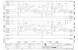 3410
00702
LIT
3410
00731
LIC
3410
00722
LE
3410
00732
LIT
3410
00782
XA FAULT
3410
00701
LIC
3410
00702
LI
3410
00701
LE
3410
00733
AI
3410
00711
LIC
3410
00791
XA FAULT
3410
00782
II
3410
00732
LI
3410
00703
AT
3410
00702
LE
3410
00791
II
3410
00703
AI
3410
00731
LE
3410
00792
HS
3410
00782
HS
3410
00711
LE
3410
00781
HS
3410
00723
AI
3410
00733
AT
3410
00713
AT
3410
00721
LIC
3410
00722
LI
3410
00723
AT
3410
00713
AI
3410
00722
LIT
3410
00791
HS
3410
00711
LIT
3410
00781
II
3410
00731
LIT
3410
00721
LIT
3410
00712
LE
3410
00732
LE
3410
00781
XA FAULT
3410
00721
LE
3410
00712
LI
3410
00712
LIT
3410
00792
XA FAULT
3410
00792
II
3410
00701
LIT
VENDOR
VENDOR
VENDOR
J/SP
AIR
INTAKE
J/SP
AIR
INTAKE
(LAUNDER)
(LAUNDER)
VENDOR
J/SP
VENDOR
VENDOR
J/SP
VENDOR
AIR
INTAKE
VENDOR
AIR
INTAKE
VENDOR
VENDOR
VENDOR
VENDOR
VENDOR
VENDOR
VENDOR
VENDOR
VENDOR
VENDOR
VENDOR
12"
1-1/2"x1/2"
1-1/2"x1/2"
C2-3410-CF-405
C2-3410-CF-404
C2-3410-CF-304 C2-3410-CF-305
3410
00725
XV
+
3410
00724
XV
+
3410
00701 A
LV
+
3410
00701 B
LV
+
3410
00704
XV
+
3410
00705
XV
+
12"
12"
12"
C2-3410-ST-469
1-1/2"x1/2"
C2-3410-ST-369
1-1/2"x1/2"
D
4
F
B
A
3
2
1 5 6 8
E
7
C
REV.
APPROVED
CHK.
DES.
REV. DATE REVISION DESCRIPTION
CLIENT
LEAD ENGINEER
SCALE DRAWING NUMBER
CHECK DESIGN CHECK DRAWING
DESIGNED BY DRAWN BY
APPROVAL DATE
APPROVAL DATE
APPROVED
CHK.
DES.
REV. DATE REVISION DESCRIPTION REFERENCE DRAWING No.
1:100
0
1:200
5m
10m
0
5m
10m
15m
20m
1:500
10m
0
20m
30m
40m
50m
1:1000
0
100m
50m
1:20
0
0.5m
1m
1.5m
2m
0
1:25
0.5m
1m
1.5m
1:33
1/3
2.5m
2m
0
1m
2m
3m
0
1:50
1m
2m
3m
4m
5m
CAD FILE NAME: P:0CAD000SPEM**
MODEL UPDATED:
DWG. FILE UPDATED:
MANUAL CHANGES MADE: YES NO YES NO YES NO
PROJECT MANAGER
ENGINEERING MANAGER
AREA PROJECT ENGINEER
REFERENCE DRAWINGS
SAFETY SHARE:
APPROVAL DATE
CONTRACT
NO.
SAFETY SHARE :
BA6CVA1.IGR
NOTICE: THIS DRAWING HAS NOT BEEN PUBLISHED AND IS THE SOLE
PROPERTY OF FLUOR AND IS LENT TO THE BORROWER FOR THEIR
CONFIDENTIAL USE ONLY, AND IN CONSIDERATION OF THE LOAN OF THIS
DRAWING, THE BORROWER PROMISES AND AGREES TO RETURN IT UPON
REQUEST AND AGREES THAT IT WILL NOT BE REPRODUCED, COPIED LENT
OR OTHERWISE DISPOSED OF DIRECTLY OR INDIRECTLY, NOR USED FOR
ANY OTHER PURPOSE OTHER THAN WHICH IT IS FURNISHED.
NONE
Apr 2011
240K-C2-
(LAUNDER)
(LAUNDER)
(LAUNDER)
(LAUNDER)
(LAUNDER)
(LAUNDER)
PROCESS WATER
1097 3400-25J-006
SCAVENGER TAILING
SCAVENGER FLOTATION
CELL NO.1 ROW NO.3
1099 3400-25J-006
SCAVENGER TAILING
SCAVENGER FLOTATION
CELL NO.1 ROW NO.3
1098 3400-25J-006
SCAV. CONCENTRATE
SCAV. CONC. LAUNDER ROW
NO.3, C2-3410-LA-304
1115 3400-25J-006
ROUGHER CONCENTRATE
ROUGHER CONC. LAUNDER
ROW NO. 2, C2-3410-LA-303
1116 3400-25J-006
PROCESS WATER
1108 3400-25J-006
SCAVENGER TAILING
SCAV. FLOTATION CELL NO.1
ROW NO.4, C2-3410-CF-403
1102 3400-25J-006
SCAVENGER TAILING
SCAV. FLOTATION CELL NO.1
ROW NO.4, C2-3410-CF-403
1113 3400-25J-006
SCAV. CONCENTRATE
SCAVENGER CONCENTRATE
LAUNDER ROW NO. 4
1100 3400-25J-006
ROUGHER CONCENTRATE
ROUGHER CONC. LAUNDER
ROW NO. 4 C2-3410-LA-403
1109 3400-25J-006
C2-3410-SA-403
PROCESS WATER
1203 3400-25J-011
SCAVENGER TAILING
SCAVENGER CELL NO.4 ROW
NO.3, C2-3410-CF-306
1204 3400-25J-011
SCAVENGER TAILING
SCAVENGER CELL NO.4, ROW
NO.4, C2-3410-CF-406
1211 3400-25J-011
SCAVENGER TAILING
SCAVENGER CELL NO.4 ROW
NO.3, C2-3410-CF-306
1205 3400-25J-011
T1
SCAV. CONCENTRATE
SCAVENGER CONCENTRATE
LAUNDER, C2-3410-LA-304
1208 3400-25J-011
SCAVENGER TAILING
SCAVENGER CELL NO.4, ROW
NO.4, C2-3410-CF-406
1200 3400-25J-011
ROUGHER CONCENTRATE
ROUGHER CONCENTRATE
ROW NO.4 SAMPLER
1209 3400-25J-013
PROCESS WATER
C2-3410-SA-303
1201 3400-25J-011
T1
SCAV. CONCENTRATE
SCAVENGER CONC.
LAUNDER, C2-3410-LA-404
1207 3400-25J-011
T1
T1
SIZE:
C2-3410-ST-369
SCAVENGER FLOTATION CONC. DIST. BOX NO.3 ROW NO.3
SIZE: 255 m3
MATERIAL:
MOTOR: 300.00 kW
C2-3410-CF-304
SCAVENGER FLOTATION CELL NO.2 ROW NO.3
3410-SL-1130-R1B-28"-N
3930-WR-1205-C1A-3"-N
3410-SL-1128-R1A-18"-N
3410-SL-1129-R1B-28"-N
3410-WR-1563-C1A-1-1/2"-N
3410-WR-1590-C1A-2"-N
3930-WR-1204-C1A-3"-N
3930-WR-1204-C1A-3"-N
3410-WR-1594-C1A-3"-N
3410-WR-1591-C1A-1-1/2"-N
3410-WR-1592-C1A-2"-N
SIZE: 255 m3
MATERIAL:
MOTOR: 300.00 kW
C2-3410-CF-404
SCAVENGER FLOTATION CELL NO.2 ROW NO.4
SIZE: 255 m3
MATERIAL:
MOTOR: 300.00 kW
C2-3410-CF-405
SCAVENGER FLOTATION CELL NO.3 ROW NO.4
3410-WR-1566-C1A-1-1/2"-N
3410-WR-2006-C1A-2"-N
3930-WR-1205-C1A-3"-N
SIZE: 255 m3
MATERIAL:
MOTOR: 300.00 kW
C2-3410-CF-305
SCAVENGER FLOTATION CELL NO.3 ROW NO.3
3410-WR-1564-C1A-2"-N
3410-WR-1593-C1A-1-1/2"-N
3410-WR-1607-C1A-3"-N
3410-WR-1565-C1A-1-1/2"-N
3410-SL-1127-R1A-18"-N
SIZE:
C2-3410-ST-469
SCAVENGER FLOTATION CONC. DIST. BOX NO.4 ROW NO.4
AG
KM
LT
ISSUED FOR CLIENT REVIEW
22-Dec-11
B
RP
ISSUED FOR COMBINED REVIEW
29-Jun-11
A
12/22/2011
K. MUNDY
A. GUNSON
W. BIE
L. TAMELIN
12/22/2011
2:45:49
PM
WBS: 3400
B
PIPING AND INSTRUMENTATION DIAGRAM
FLOTATION
3400-25J-007
SCAV ROWS 3 & 4 CELLS 2 & 3
3410
00711 B
LV
+
3410
00711 A
LV
+
3410
00731 B
LV
+
3410
00731 A
LV
+
3410
00721 B
LV
+
3410
00721 A
LV
+
3410
00724
ZS
3410
00725
ZS
3410
00705
ZS
3410
00704
ZS
3410
00704
XA
3410
00705
XA
OP/CL OP/CL
3410
00724
XA
3410
00725
XA
OP/CL
OP/CL
MISMATCH
MISMATCH
MISMATCH MISMATCH
V
V
V V
V V
V
V
V
V
V V
V
V V
V
3410-SL-1131-R1B-28"-N
ROUGHER CONCENTRATE
ROUGHER CONC. LAUNDER
ROW NO. 3, C2-3410-LA-303
1206 3400-25J-013
FI FI
FI FI
V
V
V
V
V
V
V V
V
V
V
V
V
V
V V
3410-SL-1132-R1B-28"-N
C2-3410-LA-404
MOLY COLLECTOR
INJECTOR, C2-3910-ZM-579
1399 3900-25J-003
SECONDARY COLLECTOR
INJECTOR, C2-3910-ZM-626
1799 3900-25J-002
3410-RC-1046-C1D-1"-N
3410-RC-1083-C1D-1"-N
3410-RC-1045-C1D-1"-N
3410-RC-1082-C1D-1"-N
SECONDARY COLLECTOR
INJECTOR, C2-3910-ZM-624
3797 3900-25J-002
MOLY COLLECTOR
INJECTOR, C2-3910-ZM-588
3803 3900-25J-003
FROTHER ALCOHOL
INJECTOR, C2-3910-ZM-743
4101
SCAV. CONCENTRATE
SCAVENGER FLOTATION
CELL NO.1 ROW NO.3
4099 3400-25J-006
3400-SL-1159-R1B-28"-N
3400-RE- -C1O-1"-N
FROTHER ALCOHOL
INJECTOR, C2-3910-ZM-744
4102 3900-25J-006
3400-RF- -C1D-1"-N
SCAV. CONCENTRATE
SCAV. FLOTATION CELL NO.1
ROW NO.4, C2-3410-CF-403
4100 3400-25J-006
3410-SL-1160-R1B-28"-N
IMAGE
IMAGE
IMAGE
IMAGE
 