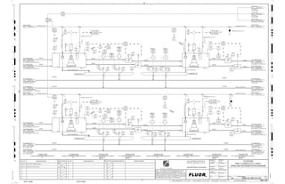 T1
T1 T1
T1
3410
04502
LI
3410
04592
II
3410
04501
LE
3410
04531
LE
3410
04512
LIT
3410
04521
LIC
3410
04522
LIT
3410
04513
AI
3410
04533
AT
3410
04532
LI
3410
04502
LIT
3410
04591
II
3410
04532
LIT
3410
04533
AI
3410
04502
LE
3410
04531
LIT
3410
04521
LIT
3410
04513
AT
3410
04511
LE
3410
04582
HS
3410
04521
LE
3410
04522
LE
3410
04501
LIC
3410
04501
LIT
3410
04531
LIC
3410
04581
II
3410
04511
LIC
3410
04522
LI
3410
04532
LE
3410
04512
LE
3410
04523
AT
3410
04503
AT
3410
04582
II
3410
04582
XA FAULT
3410
04592
HS
3410
04512
LI
3410
04503
AI
3410
04581
HS
3410
04592
XA FAULT
3410
04511
LIT
3410
04591
XA FAULT
3410
04581
XA FAULT
3410
04523
AI
3410
04591
HS
PROCESS WATER
2659 3400-25J-044
1ST CLEANER TAILING
1ST CLEANER FLOTATION
CELL NO.1 ROW NO.1,
2660 3400-25J-044
1ST CLEANER TAILING
1ST CLEANER FLOTATION
CELL NO.1 ROW NO.1,
2661 3400-25J-044
1ST CLEANER CONC.
1ST CLEANER CONCENTRATE
LAUNDER, C2-3410-LA-511
2662 3400-25J-044
1ST CLEANER CONC.
1ST CLEANER CONCENTRATE
BYPASS LAUNDER NO.1,
2663 3400-25J-044
PROCESS WATER
2664 3400-25J-044
1ST CLEANER TAILING
1ST CLEANER FLOTATION
CELL NO.1 ROW NO.2,
2665 3400-25J-044
1ST CLEANER TAILING
1ST CLEANER FLOTATION
CELL NO.1 ROW NO.2,
2666 3400-25J-044
1ST CLEANER CONC.
1ST CL. CONC. LAUNDER
NO.2, C2-3410-LA-514
2668 3400-25J-044
1ST CLEANER CONC.
1ST CL. CONC. LAUNDER
NO.2, C2-3410-LA-516
2669 3400-25J-044
VENDOR
J/SP J/SP
VENDOR
VENDOR
AIR
INTAKE
VENDOR
VENDOR
VENDOR
AIR
INTAKE
AIR
INTAKE
J/SP
VENDOR
VENDOR
VENDOR
J/SP
AIR
INTAKE
VENDOR
VENDOR
VENDOR
VENDOR
C2-3410-ST-512 C2-3410-ST-513
C2-3410-ST-522 C2-3410-ST-523
1-1/2"x1/2"
3410
04511 B
LV
+
3410
04511 A
LV
+
3410-WR-1767-C1A-1-1/2"-N
1-1/2"x1/2"
C2-3410-CF-532
SIZE:
C2-3410-ST-512
CLEANER CONCENTRATE DISTRIBUTION BOX NO.2
3410-WR-1736-C1A-3"-N
3410-WR-1763-C1A-2"-N
3410-WR-1741-C1A-2"-N
SIZE:
C2-3410-ST-522
CLEANER CONCENTRATE DISTRIBUTION BOX NO.6
1-1/2"x1/2"
SIZE: 255 m3
MOTOR:
C2-3410-CF-532
1ST CLEANER FLOTATION CELL NO.2 ROW NO.2
C2-3410-CF-522
SIZE: 255 m3
MOTOR:
C2-3410-CF-522
1ST CLEANER FLOTATION CELL NO.2 ROW NO.1
SIZE:
C2-3410-ST-513
CLEANER CONCENTRATE DISTRIBUTION BOX NO.3
SIZE:
C2-3410-ST-523
CLEANER CONCENTRATE DISTRIBUTION BOX NO.7
3410-SL-1342-R1A-18"-N
3410
04514
XV
+
SIZE: 255 m3
MOTOR:
C2-3410-CF-523
1ST CLEANER FLOTATION CELL NO.3 ROW NO.1
3410-WR-1765-C1A-2"-N
3410-WR-1744-C1A-1-1/2"-N
SIZE: 255 m3
MOTOR:
C2-3410-CF-533
1ST CLEANER FLOTATION CELL NO.3 ROW NO.2
12" 12"
12"
12" 3410
04531 B
LV
+
3410-WR-1764-C1A-1-1/2"-N
3410
04501 B
LV
+
3410-WR-1766-C1A-1-1/2"-N
3410-WR-1742-C1A-1-1/2"-N
3410
04501 A
LV
+
3410
04531 A
LV
+
C2-3410-CF-533
3410-WR-1745-C1A-1-1/2"-N
3410-WR-1736-C1A-3"-N
3410
04515
XV
+
3410
04521 B
LV
+
3410
04521 A
LV
+
1-1/2"x1/2"
C2-3410-CF-523
3410-WR-1743-C1A-2"-N
3410
04505
XV
+
3410
04504
XV
+
3410
04534
XV
+
3410
04535
XV
+
3410
04524
XV
+
3410
04525
XV
+
D
4
F
B
A
3
2
1 5 6 8
E
7
C
REV.
APPROVED
CHK.
DES.
REV. DATE REVISION DESCRIPTION
CLIENT
LEAD ENGINEER
SCALE DRAWING NUMBER
CHECK DESIGN CHECK DRAWING
DESIGNED BY DRAWN BY
APPROVAL DATE
APPROVAL DATE
APPROVED
CHK.
DES.
REV. DATE REVISION DESCRIPTION REFERENCE DRAWING No.
1:100
0
1:200
5m
10m
0
5m
10m
15m
20m
1:500
10m
0
20m
30m
40m
50m
1:1000
0
100m
50m
1:20
0
0.5m
1m
1.5m
2m
0
1:25
0.5m
1m
1.5m
1:33
1/3
2.5m
2m
0
1m
2m
3m
0
1:50
1m
2m
3m
4m
5m
CAD FILE NAME: P:0CAD000SPEM**
MODEL UPDATED:
DWG. FILE UPDATED:
MANUAL CHANGES MADE: YES NO YES NO YES NO
PROJECT MANAGER
ENGINEERING MANAGER
AREA PROJECT ENGINEER
REFERENCE DRAWINGS
SAFETY SHARE:
APPROVAL DATE
CONTRACT
NO.
SAFETY SHARE :
BA6CVA1.IGR
NOTICE: THIS DRAWING HAS NOT BEEN PUBLISHED AND IS THE SOLE
PROPERTY OF FLUOR AND IS LENT TO THE BORROWER FOR THEIR
CONFIDENTIAL USE ONLY, AND IN CONSIDERATION OF THE LOAN OF THIS
DRAWING, THE BORROWER PROMISES AND AGREES TO RETURN IT UPON
REQUEST AND AGREES THAT IT WILL NOT BE REPRODUCED, COPIED LENT
OR OTHERWISE DISPOSED OF DIRECTLY OR INDIRECTLY, NOR USED FOR
ANY OTHER PURPOSE OTHER THAN WHICH IT IS FURNISHED.
NONE
Apr 2011
240K-C2-
VENDOR
VENDOR
VENDOR
(LAUNDER)
(LAUNDER)
(LAUNDER)
(LAUNDER)
(LAUNDER)
(LAUNDER)
(LAUNDER)
(LAUNDER)
VENDOR
VENDOR
VENDOR
VENDOR
3410-WR-1736-C1A-3"-N
3410-WR-1736-C1A-3"-N
AG
KM
LT
ISSUED FOR CLIENT REVIEW
22-Dec-11
B
RP
ISSUED FOR COMBINED REVIEW
29-Jun-11
A
12/22/2011
K. MUNDY
A. GUNSON
W. BIE
L. TAMELIN
12/22/2011
2:57:37
PM
WBS: 3400
B
PIPING AND INSTRUMENTATION DIAGRAM
FLOTATION
3400-25J-045
FIRST CLEANER CELLS 2 AND 3
3410
04508 A
AE
3410
04508 A
AIT
3410
04508 A
AI
ES
PH
C2-3410-LA-104
PH CONTROL,
3410-AV-04508A
1377 3400-25J-001
C2-3410-LA-204
PH CONTROL,
3410-AV-04508B
1380 3400-25J-001
C2-3410-LA-404
PH CONTROL, 3410-AV-4508C
2813 3400-25J-006
3410
04504
XA
3410
04504
ZS
MISMATCH
OP/CL
3410
04505
ZS
OP/CL
3410
04505
XA
MISMATCH
3410
04514
XA
3410
04514
ZS
MISMATCH
3410
04515
ZS
OP/CL
3410
04515
XA
MISMATCH
OP/CL
3410
04524
XA
3410
04524
ZS
MISMATCH
OP/CL
3410
04505
ZS
OP/CL
3410
04505
XA
MISMATCH
3410
04534
XA
3410
04534
ZS
MISMATCH
3410
04535
ZS
OP/CL
3410
04535
XA
MISMATCH
OP/CL
3410
04508 B
AE
3410
04508 B
AIT
3410
04508 B
AI
ES
PH
V
V
V
V
V V
V
V
V
V
V V
V
V
V
V
V
V
V
V
V
V
V
V
3410
04508
HY
3410
04508
AIC
AVE
SEL
PROCESS WATER
2655 3400-25J-047
1ST CLEANER TAILING
1ST CL. FLOTATION CELL
NO.4, ROW NO.1,
2657 3400-25J-047
1ST CLEANER TAILING
1ST CL. FLOTATION CELL
NO.4, ROW NO.1,
2658 3400-25J-047
1ST CLEANER CONC.
CONCENTRATE LAUNDER,
C2-3410-LA-104
2670 3400-25J-047
1ST CLEANER CONC.
1ST CLEANER CONC. BYPASS
LAUNDER, C2-3410-LA-513
2671 3400-25J-047
PROCESS WATER
2672 3400-25J-047
1ST CLEANER TAILING
1ST CL. FLOTATION CELL
NO.4, ROW NO.2,
2673 3400-25J-047
1ST CLEANER TAILING
1ST CL. FLOTATION CELL
NO.4, ROW NO.2,
2674 3400-25J-047
1ST CLEANER CONC.
1ST CLEANER CONC.
LAUNDER, C2-3410-LA-514
2676 3400-25J-047
1ST CLEANER CONC.
1ST CLEANER CONC. BYPASS
LAUNDER, C2-3410-LA-516
2677 3400-25J-047
3410-SL-1346-R1B-28"-N
3410-SL-1347-R1B-28"-N
3410-SL-1348-R1B-28"-N
3410-SL-1349-R1B-28"-N
3410-SL-1343-R1A-18"-N
C2-3410-LA-513
C2-3410-CF-524
C2-3410-CF-524
C2-3410-CFF-534
C2-3410-CFF-534
V
V
V
V
V
V
V
V
V
V
V
V
V
V
V
V
FI FI FI
FI
FI
FI
FI FI
C2-3410-CF-531
C2-3410-CF-531
C2-3410-CF-521
C2-3410-CF-521
IMAGE
IMAGE
IMAGE
IMAGE
 