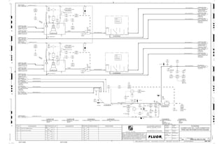 T3
P.O NO.:
VENDOR DWG NO.:
VENDOR:
P.O NO.:
VENDOR DWG NO.:
VENDOR:
M
3410
04883
II
3410
04811
DX
3410
04811
DE
3410
04811
DIT
3410
04883
XA
3410
04806
PI
3410
04811
FQI
3410
04810
LE
3410
04811
FIT
3410
04883
HS
J/SP
3410
04810
LIT
3410
04811
FI
3410
04813
PI
3410
04810
LIC
3410
04805
PIT
3410
04805
PI
L, P2
M
3410
04804
FIT
3410
04811
DI
3410
04804
FI
3410
04811
FY
3410
04802
LE
3410
04801
LIC
3410
04881
XA FAULT
3410
04802
LIT
3410
04881
II
3410
04802
LI
3410
04881
HS
3410
04801
LE
3410
04801
LIT
3410
04821
LIC
3410
04891
HS
3410
04821
LIT
3410
04822
LI
3410
04891
II
3410
04891
XA FAULT
3410
04821
LE
3410
04822
LIT
3410
04822
LE
CLEANER SCAV. TAILING
CLEANER SCAVENGER/1ST
CLEANER IN-STREAM
2734 3400-25J-053
CLEANER SCAV. TAILING
CLEANER SCAVENGER/ 1ST
CLEANER IN-STREAM
2735 3400-25J-053
CLEANER SCAV. CONC.
CLEANER SCAVENGER CONC.
SAMPLER NO.2,
2737 3400-25J-053
CLEANER SCAV. CONC.
CLEANER SCAVENGER CONC.
SAMPLER NO.1,
2721 3400-25J-053
GLAND SEAL WATER
2745 3900-25J-023
PROCESS WATER
2749 3900-25J-014
CLEANER SCAV. TAILING
TAILING COLLECTION
LAUNDER NO.1,
2750 3700-25J-001
ANALYZER, C2-3410-AZ-509
CLEANER SCAV. TAILING
TAILING COLLECTION
LAUNDER NO.1,
2751 3700-25J-001
ANALYZER, C2-3410-AZ-509
RECLEANER FEED
RECLEANER CELL NO.1,
C2-3410-CF-541
2748 3400-25J-051
PROCESS WATER
2702 3400-25J-047
CLEANER SCAV. TAILING
CLEANER SCAV. CELL NO.1,
ROW NO.1, C2-3410-C-527
2703 3400-25J-047
CLEANER SCAV. TAILING
CLEANER SCAV. CELL NO.1,
ROW NO.1, C2-3410-C-527
2704 3400-25J-047
CLEANER SCAV. CONC.
CLEANER SCAV. CONC.
LAUNDER, C2-3410-LA-512
2705 3400-25J-047
PROCESS WATER
2707 3400-25J-047
CLEANER SCAV. TAILING
CLEANER SCAV. CELL NO.1,
ROW NO.2, C2-3410-CF-515
2708 3400-25J-047
CLEANER SCAV. TAILING
CLEANER SCAV. CELL NO.1,
ROW NO.2, C2-3410-CF-515
2709 3400-25J-047
CLEANER SCAV. CONC.
CLEANER SCAV. CONC.
LAUNDER, C2-3410-LA-515
2710 3400-25J-047
1ST CLEANER CONC.
1ST CLEANER CONC. BYPASS
LAUNDER NO.2,
2712 3400-25J-047
1ST CLEANER CONC.
1ST CLEANER CONC. BYPASS
LAUNDER NO.1,
2713 3400-25J-047
MIN
AFD
TO FLOOR
MIN
H, P2
L, P2
LL, P1
L, P2
LL, P1
BY
VENDOR
BY
VENDOR
FAULT
VENDOR
AIR
INTAKE
J/SP
VENDOR
VENDOR
J/SP
VENDOR
AIR
INTAKE
3410
04808
XV
+
3410
04807
XV
+
C2-3410-BX-514
ES
1-1/2" PL
ES
1-1/2" PL
ES
1-1/2"x1/2"
C2-3410-CF-538
3410-WR-1778-C1A-2"-N
3410-WR-1779-C1A-1-1/2"-N
3410-SL-1364-R1A-30"-N
3"
1/2" BA-2000
3410
04804
FE
+
C2-3410-PP-517
BA
3410
04811
FE
+
1-1/2" PL
3410-WR-1780-C1A-3"-N
12"
3410
04821 B
LV
+
3410-WR-1736-C1A-3"-N
C2-3410-SA-531
C2-3410-SA-534
SIZE: 255 m3
MOTOR:
C2-3410-CF-528
CLEANER SCAVENGER CELL NO.2, ROW NO.1
SIZE: 255 m3
MOTOR:
C2-3410-CF-538
CLEANER SCAVENGER CELL NO.2, ROW NO.2
SIZE:
C2-3410-SA-531
CLEANER SCAVENGER TAILING SAMPLER NO.1
SIZE:
C2-3410-SA-534
CLEANER SCAVENGER TAILING SAMPLER NO.2
SIZE:
MATERIAL:
CAPACITY:67.0 m^3
TRIM:3410-SL-1363-C1B-N
C2-3410-BX-514
RECLEANER FEED PUMPBOX
SIZE:
MATERIAL:
MOTOR:
C2-3410-PP-517
RECLEANER FEED PUMP
FI
3410
04801 B
LV
+
3410-WR-1756-C1A-2"-N
1-1/2"x1/2"
3410-WR-1757-C1A-1-1/2"-N
12"
3410-WR-1758-C1A-3"-N
3410-WR-1736-C1A-3"-N
C2-3410-CF-528
D
4
F
B
A
3
2
1 5 6 8
E
7
C
REV.
APPROVED
CHK.
DES.
REV. DATE REVISION DESCRIPTION
CLIENT
LEAD ENGINEER
SCALE DRAWING NUMBER
CHECK DESIGN CHECK DRAWING
DESIGNED BY DRAWN BY
APPROVAL DATE
APPROVAL DATE
APPROVED
CHK.
DES.
REV. DATE REVISION DESCRIPTION REFERENCE DRAWING No.
1:100
0
1:200
5m
10m
0
5m
10m
15m
20m
1:500
10m
0
20m
30m
40m
50m
1:1000
0
100m
50m
1:20
0
0.5m
1m
1.5m
2m
0
1:25
0.5m
1m
1.5m
1:33
1/3
2.5m
2m
0
1m
2m
3m
0
1:50
1m
2m
3m
4m
5m
CAD FILE NAME: P:0CAD000SPEM**
MODEL UPDATED:
DWG. FILE UPDATED:
MANUAL CHANGES MADE: YES NO YES NO YES NO
PROJECT MANAGER
ENGINEERING MANAGER
AREA PROJECT ENGINEER
REFERENCE DRAWINGS
SAFETY SHARE:
APPROVAL DATE
CONTRACT
NO.
SAFETY SHARE :
BA6CVA1.IGR
NOTICE: THIS DRAWING HAS NOT BEEN PUBLISHED AND IS THE SOLE
PROPERTY OF FLUOR AND IS LENT TO THE BORROWER FOR THEIR
CONFIDENTIAL USE ONLY, AND IN CONSIDERATION OF THE LOAN OF THIS
DRAWING, THE BORROWER PROMISES AND AGREES TO RETURN IT UPON
REQUEST AND AGREES THAT IT WILL NOT BE REPRODUCED, COPIED LENT
OR OTHERWISE DISPOSED OF DIRECTLY OR INDIRECTLY, NOR USED FOR
ANY OTHER PURPOSE OTHER THAN WHICH IT IS FURNISHED.
NONE
Apr 2011
240K-C2-
T1
T1
TO FLOOR
AG
KM
LT
ISSUED FOR CLIENT REVIEW
22-Dec-11
B
RP
ISSUED FOR COMBINED REVIEW
29-Jun-11
A
12/22/2011
K. MUNDY
A. GUNSON
W. BIE
L. TAMELIN
12/22/2011
2:42:16
PM
WBS: 3400
B
PIPING AND INSTRUMENTATION DIAGRAM
FLOTATION
3400-25J-048
CLEANER SCAV CELL 2 & RECLEANER FEED
3410
04803
AI
3410
04803
AT
3410
04823
AI
3410
04823
AT
3410-SL-1385-R1A-4"-N
3410-SL-1375-R1A-12"-N
3410-SL-1386-R1A-4"-N
3410-SL-1667-R1A-26"-N
3410-SL-1382-R1A-12"-N
3410-SL-1365-R1A-24"-N
3410
04807
ZS
3410
04807
XA
OP/CL
MISMATCH
3410
04808
ZS
3410
04808
XA
MISMATCH
C2-3430-SA-532
C2-3430-SA-535
MASS FLOW
3410
04812
XV
+
FI
V
V
FI
C2-3410-LA-001
C2-3410-LA-001
3410-SL-1392-R1A-26"-N
3410-SL-1360-R1B-28"-N
3410-SL-1361-R1B-28"-N
3410-WR-1784-C1A-3"-N
3410-SL-1342-R1A-18"-N
3410-SL-1343-R1A-18"-N
V V V
V
V V V
V
3410-WG-1099-C1A-1-1/2"-N
3400-RC-1086-C1D-1"-N
3410-SL-1358-R1B-28"-N
3410-SL-1359-R1B-28"-N
C2-3410-LA-513
C2-3410-LA-516
IMAGE
IMAGE
M
V3
3400
B
HS
MOLY COLLECTOR
INJECTOR, C2-3910-ZM-576
2361 3900-25J-003
 