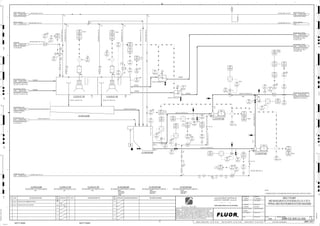 T3
T3
T1
T1
NOTE 1
VENDOR
3510
00420
DX
3510
00481
XA FAULT
3510
00403
AI
3510
00420
FI
3510
00401
LIT
3510
00403
AIT
3510
00485
II
3510
00486
II
3510
00486
XA
3510
00411
FIC
M
3510
00403
AE
3510
00485
HS
J/SP
3510
00410
LIT
3510
00413
PI
3510
00405
PIT
3510
00486
HS
J/SP
3510
00481
HS
3510
00482
HS
3510
00414
FIT
3510
00420
DE
3510
00404
FIT
3510
00402
LE
3510
00420
FY
3510
00410
LIC
H, P2
L, P2
LL, P2
3510
00482
XA FAULT
3510
00402
LI
3510
00410
LE
M
3510
00411
FIT
3510
00420
FIT
M
3510
00485
XA
3510
00409
ZS
3510
00409
XA
3510
00481
II
3510
00414
FI
3510
00419
XA
3510
00420
DIT
3510
00419
ZS
3510
00404
FI
L
3510
00420
DI
3510
00402
LT
3510
00482
II
3510
00401
LIC
3510
00420
WQI
MASS
FLOW
3510
00415
PI
L, P2
3510
00418
XA
3510
00401
LE
3510
00418
ZS
3510
00417
XA
3510
00407
XA
3510
00407
ZS
3510
00417
ZS
3510
00405
PI
L, P2
3510
00415
PIT
3510
00408
XA
3510
00408
ZS
MIN.
OP/CL
GLAND SEAL WATER
3314 3900-25J-023
MO ROUGHER CONC.
LAUNDER CONTINUE,
C2-3510-LA-600
1852 3500-25J-003
MO ROUGHER TAILING
MO ROUGHER SCAVENGER
FLOTATION CELL NO.6,
1871 3500-25J-005
MO ROUGHER
MO ROUGHER CONCENTRATE
SAMPLER, C2-3510-SA-612
1858 3500-25J-006
MO ROUGHER TAILING
MO ROUGHER FLOTATION
CELL NO.3, C2-3510-CF-703
1069 3500-25J-003
MO ROUGHER TAILING
MO ROUGHER FLOTATION
CELL NO.3, C2-3510-CF-703
1068 3500-25J-003
MO ROUGHER CONC.
MO ROUGHER ANALYZER,
C2-3510-AZ-601
1878 3500-25J-006
NITROGEN
NITROGEN VAPORIZER,
C2-3510-ZM-528
1849 3500-25J-041
PROCESS WATER
1064
MO ROUGHER TAILING
MO ROUGHER SCAVENGER
FLOTATION CELL NO.6,
1062 3500-25J-005
SPENT PROCESS GAS
EQUALIZATION HEADER
1065 3500-25J-003
SPENT PROCESS GAS
EQUALIZATION HEADER
1868 3500-25J-005
CONCENTRATE
J/SP
H, P2
L, P2
L, P2
LL, P1
MIN.
NOTE 1
AFD
ORP
NOTES:
1. MINIMUM DISTANCE TO BE MAINTAINED BETWEEN VALVE AND FITTINGS OR FLANGES.
VENDOR
VENDOR
ORP
L, P2
LL, P1
MIN.
AFD
VENDOR
J/SP
VENDOR
C2-3510-CF-706
C2-3510-CF-706
VENDOR
OP/CL
OP/CL
FAULT
FAULT
OP/CL
OP/CL
OP/CL
AG
KM
LT
ISSUED FOR CLIENT REVIEW
22-Dec-11
B
RP
ISSUED FOR COMBINED REVIEW
30-Jun-11
A
12/22/2011
K. MUNDY
A. GUNSON
A. REGNAULT
L. TAMELIN
12/22/2011
11:50:11
AM
WBS: 3510
B
PIPING AND INSTRUMENTATION DIAGRAM
MOLY PLANT
3500-25J-004
MO ROUGHER FLOTATION CELLS 4 TO 5
12"x6"
FC
FI
FI
3510
00409
XV
+
FI
2"x1-1/4"
3510
00401 A
LV
+
C2-3510-PP-602
FI
FI
V
V
C2-3510-PP-600
3"x2"
3"x1"
3510
00420
FE
+
1-1/2"x1"
2"x1"
12"x6"
V1
12"
1"x1/2"
3510
00419
XV
+
2"x1"
3510
00401 B
LV
+
C2-3510-BX-600
3510
00411
FV
+
3"x2"
3510
00404
FE
+
V1
3510
00408
XV
+
V1
3"x1"
3510
00411
FE
+
12"
3510
00407
XV
+
1"x1-1/4"
3510
00418
XV
+
FI
3510
00414
FE
+
V1
V1
C2-3510-CF-704 C2-3510-CF-705
3510
00417
XV
+
3510-WR-1804-C1A-4"-N
3510-SL-1418-R1A-12"-N
SIZE:
MATERIAL:
CAPACITY:
TRIM:
C2-3510-BX-600
MO ROUGHER CONCENTRATE PUMPBOX
3510-WR-1813-C1A-1"-N
SIZE:
C2-3510-CF-704
MO ROUGHER FLOTATION CELL NO.4
SIZE:
C2-3510-CF-705
MO ROUGHER FLOTATION CELL NO.5
3510-SL-1416-R1A-16"-N
3510-SL-1415-R1A-16"-N
3510-WG-1038-C1A-2"-N
3510-PG-1008-C1A-4"-N
3510-WG-1077-C1A-1"-N
3510-WR-1812-C1A-2"-N
3510-WR-1810-C1A-2"-N
2"x1"
3510-SL-1412-R1A-16"-N
SIZE:
MATERIAL:
MOTOR:
C2-3510-PP-602
MO ROUGHER CONCENTRATE PUMP NO. 2
ES
3510-WR-1804-C1A-4"-N
ES
3510-SL-1417-R1A-12"-N
3510-PG-1004-C1A-10"-N
SIZE:
C2-3510-LA-600
MO ROUGHER FLOTATION LAUNDER
3510-PG-1007-C1A-6"-N
3510-WR-1811-C1A-3"-N
V1
C2-3510-LA-600
ES
3510-SL-1433-R1A-3"-N
ES
ES
3510-N2G-1003-C1D-1-1/2"-N
ES
1-1/2"x1"
SIZE:
MATERIAL:
MOTOR:
C2-3510-PP-600
MO ROUGHER CONCENTRATE PUMP NO. 1
3510-PG-1004-C1A-10"-N
D
4
F
B
A
3
2
1 5 6 8
E
7
C
REV.
APPROVED
CHK.
DES.
REV. DATE REVISION DESCRIPTION
CLIENT
LEAD ENGINEER
SCALE DRAWING NUMBER
CHECK DESIGN CHECK DRAWING
DESIGNED BY DRAWN BY
APPROVAL DATE
APPROVAL DATE
APPROVED
CHK.
DES.
REV. DATE REVISION DESCRIPTION REFERENCE DRAWING No.
1:100
0
1:200
5m
10m
0
5m
10m
15m
20m
1:500
10m
0
20m
30m
40m
50m
1:1000
0
100m
50m
1:20
0
0.5m
1m
1.5m
2m
0
1:25
0.5m
1m
1.5m
1:33
1/3
2.5m
2m
0
1m
2m
3m
0
1:50
1m
2m
3m
4m
5m
CAD FILE NAME: P:0CAD000SPEM**
MODEL UPDATED:
DWG. FILE UPDATED:
MANUAL CHANGES MADE: YES NO YES NO YES NO
PROJECT MANAGER
ENGINEERING MANAGER
AREA PROJECTENGINEER
REFERENCE DRAWINGS
SAFETY SHARE:
APPROVAL DATE
CONTRACT
NO.
SAFETY SHARE :
BA6CVA1.IGR
NOTICE: THIS DRAWING HAS NOT BEEN PUBLISHED AND IS THE SOLE
PROPERTY OF FLUOR AND IS LENT TO THE BORROWER FOR THEIR
CONFIDENTIAL USE ONLY, AND IN CONSIDERATION OF THE LOAN OF THIS
DRAWING, THE BORROWER PROMISES AND AGREES TO RETURN IT UPON
REQUEST AND AGREES THAT IT WILL NOT BE REPRODUCED, COPIED LENT
OR OTHERWISE DISPOSED OF DIRECTLY OR INDIRECTLY, NOR USED FOR
ANY OTHER PURPOSE OTHER THAN WHICH IT IS FURNISHED.
NONE
Apr 2011
240K-C2-
3510-SL-1411-R1A-14"-N
3510-SL-1410-R1A-14"-N
3510-SL-1460-R1A-6"-N
3510-SL-1461-R1A-6"-N
PROCESS WATER
4110 3900-25J-016
3510-WG-1038-C1A-2"-N
 